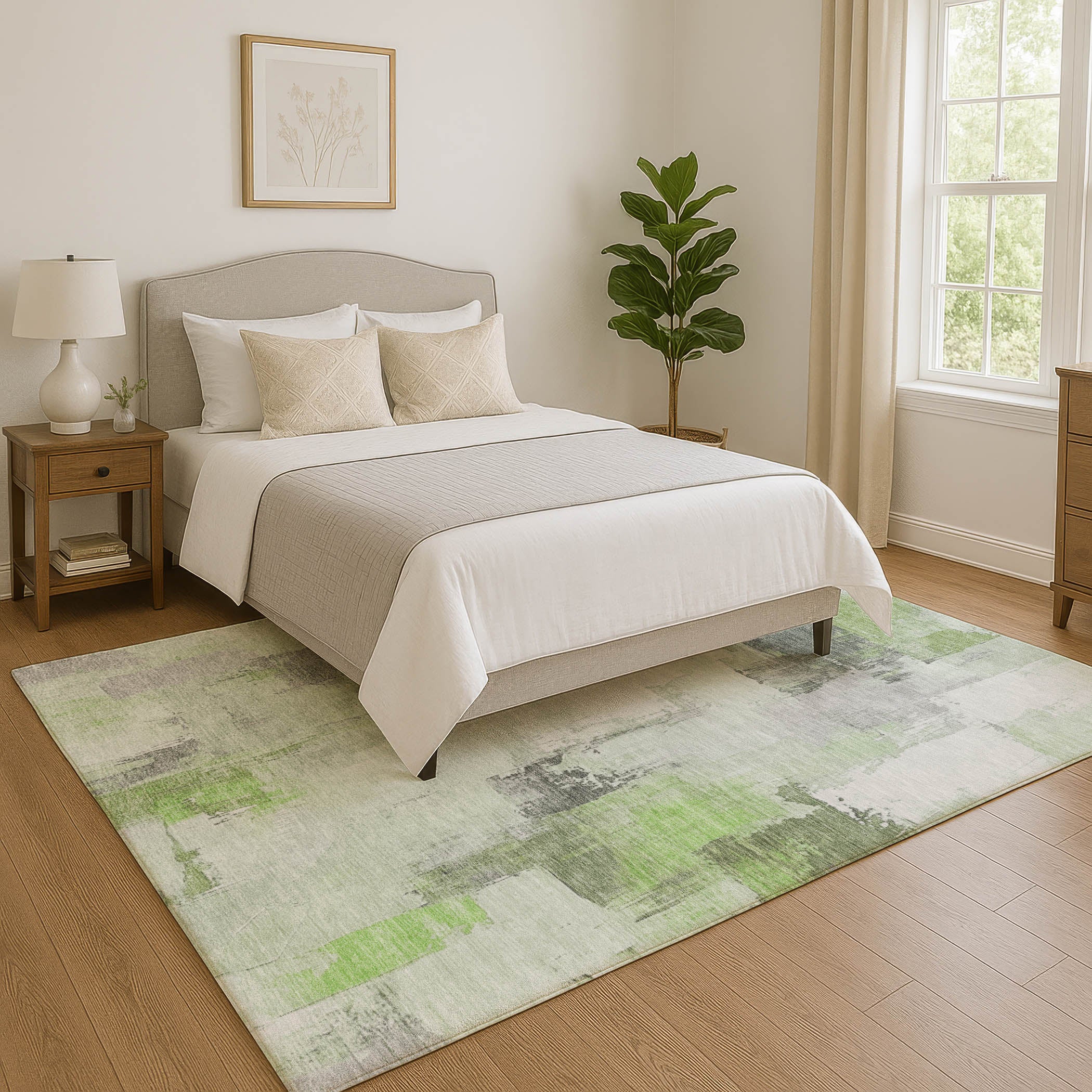 Kathmandu Machine Washable Transitional Green Rug 2'6" x 3'10" #shape_Rectangle