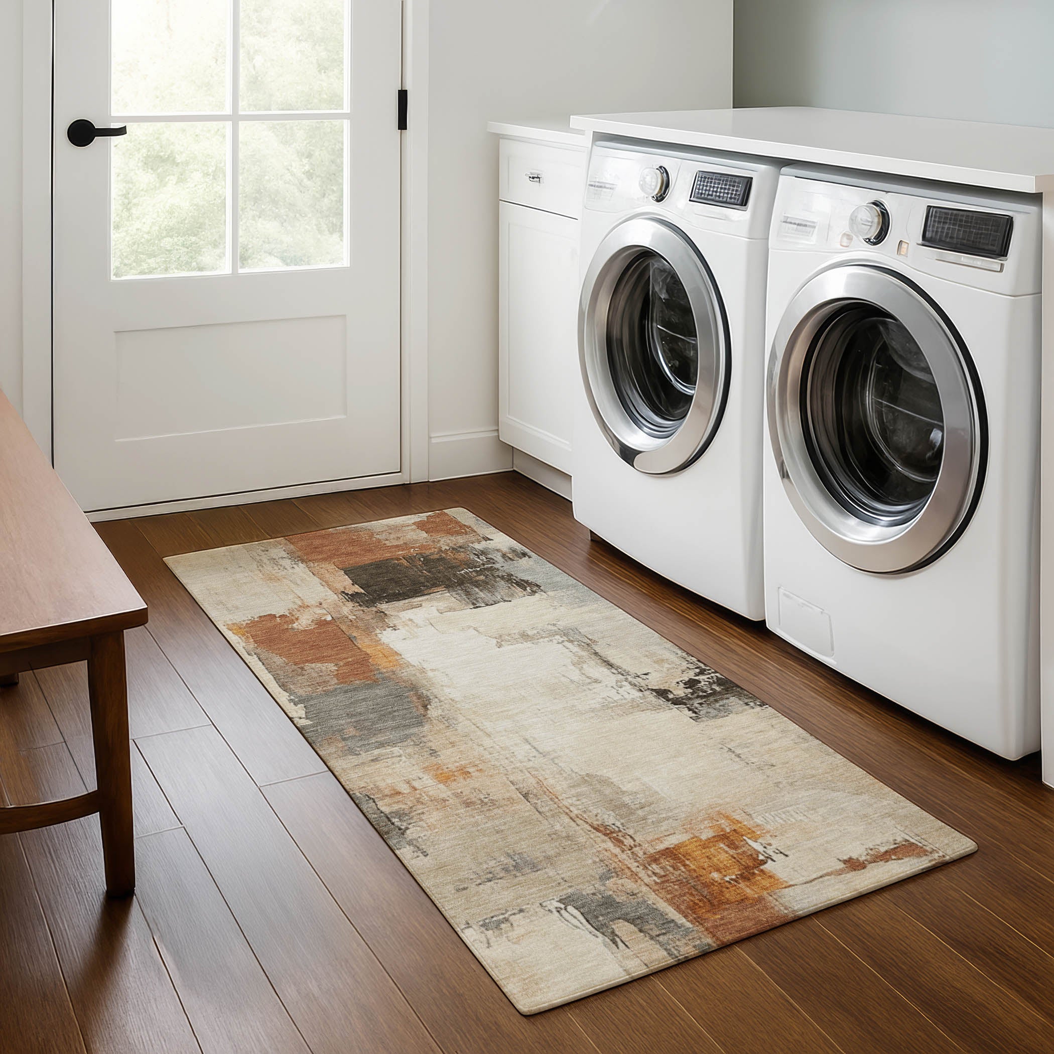 Kathmandu Machine Washable Transitional Ivory Rug 2'3" x 7'6" #shape_Runner