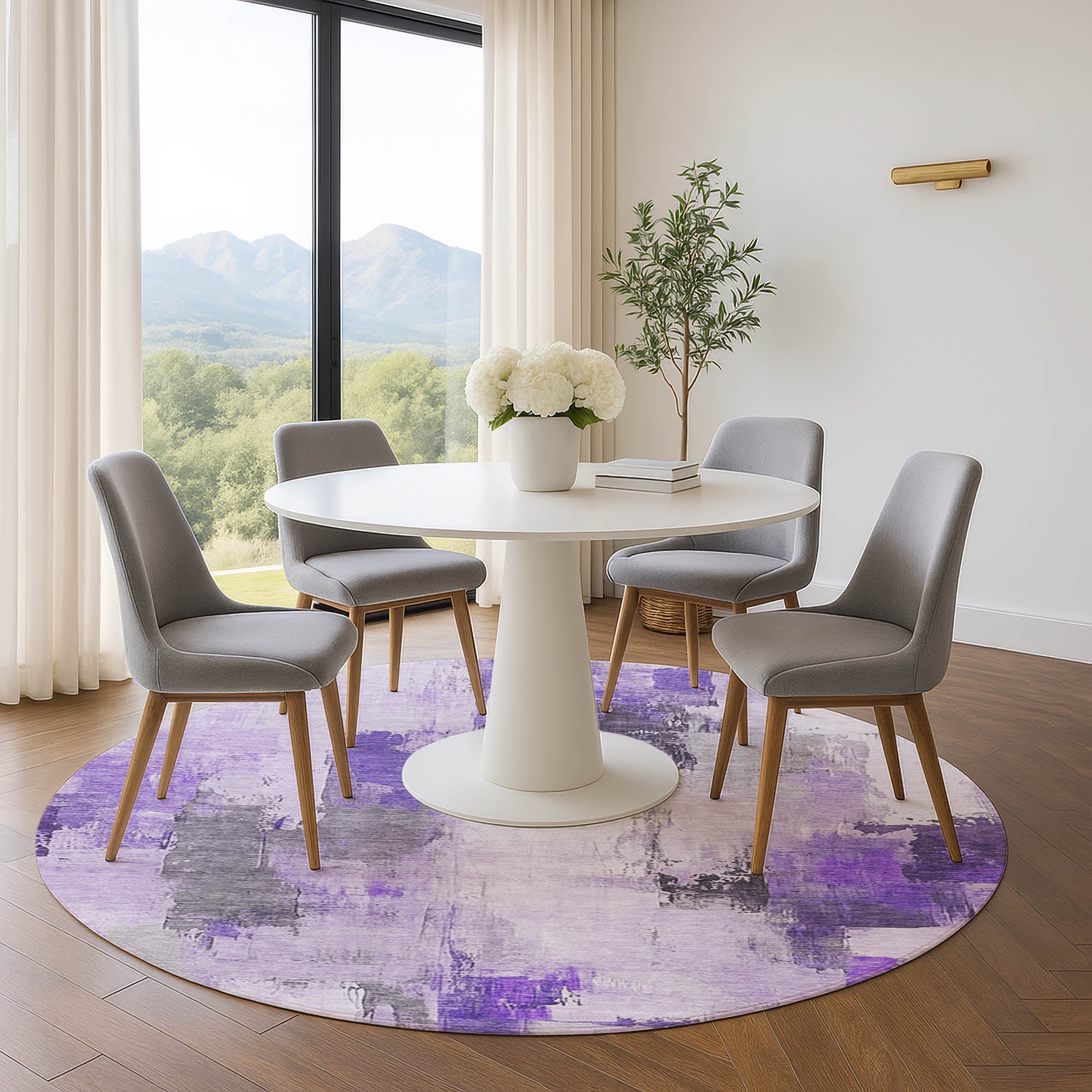 Kathmandu Machine Washable Transitional Lavender Purple Rug 8' x 8' #shape_Round