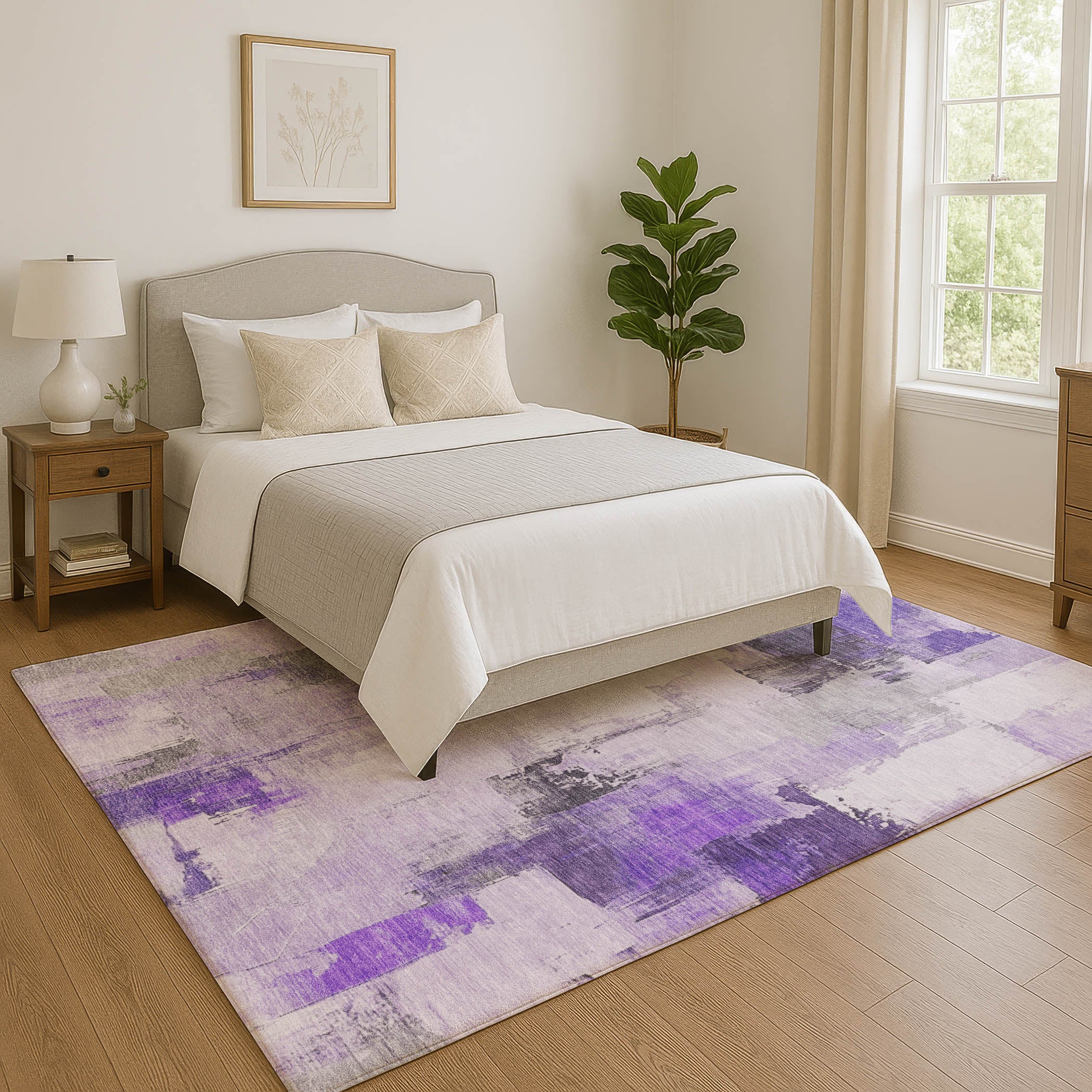 Kathmandu Machine Washable Transitional Lavender Purple Rug 2'6" x 3'10" #shape_Rectangle