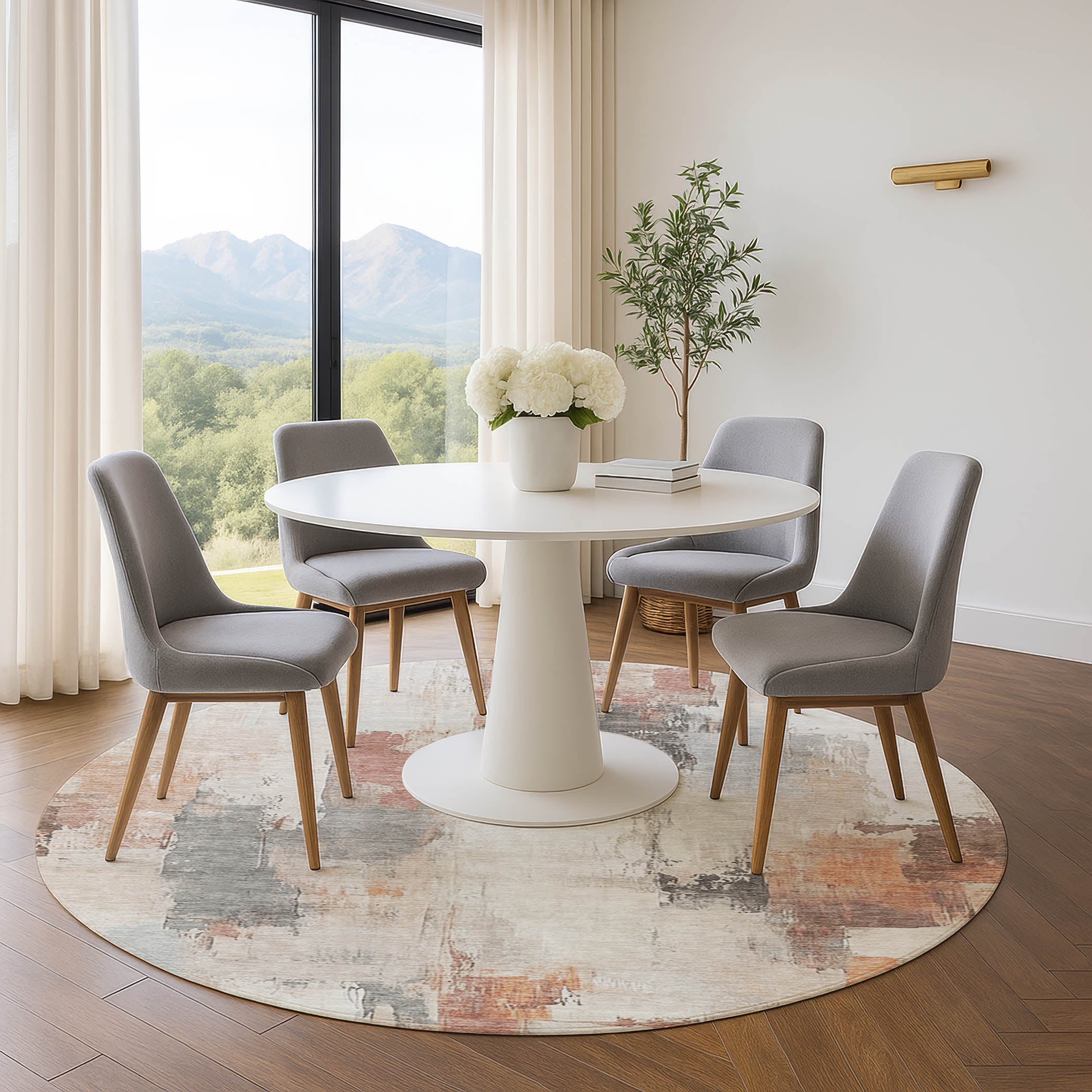 Kathmandu Machine Washable Transitional Paprika Orange Rug 8' x 8' #shape_Round