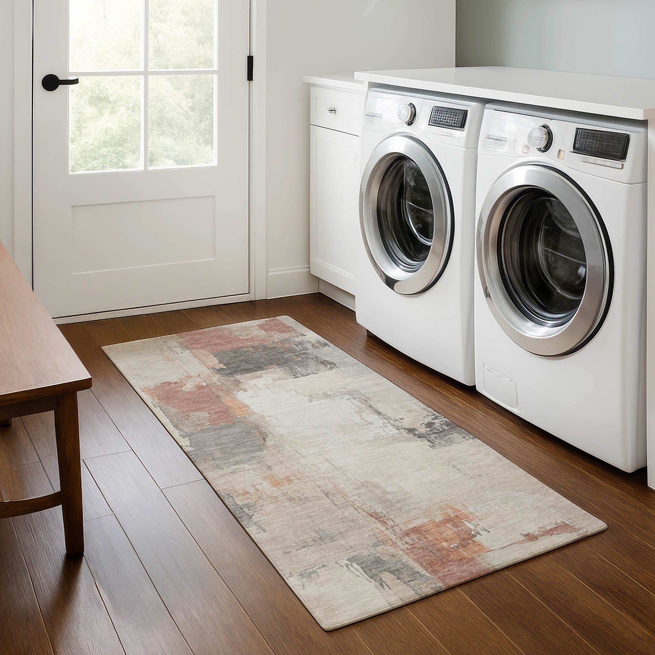 Kathmandu Machine Washable Transitional Paprika Orange Rug 2'3" x 7'6" #shape_Runner