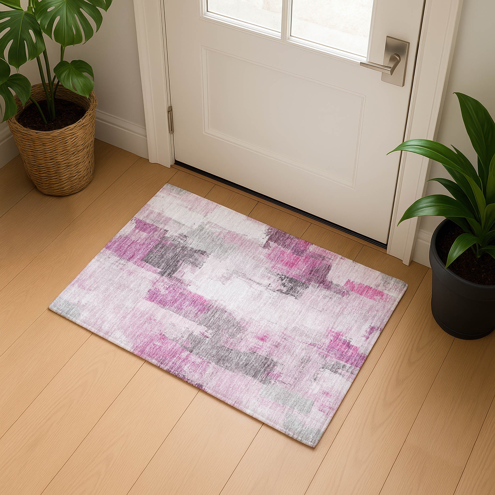 Kathmandu Machine Washable Transitional Pink Rug 1'8" x 2'6" #shape_Rectangle
