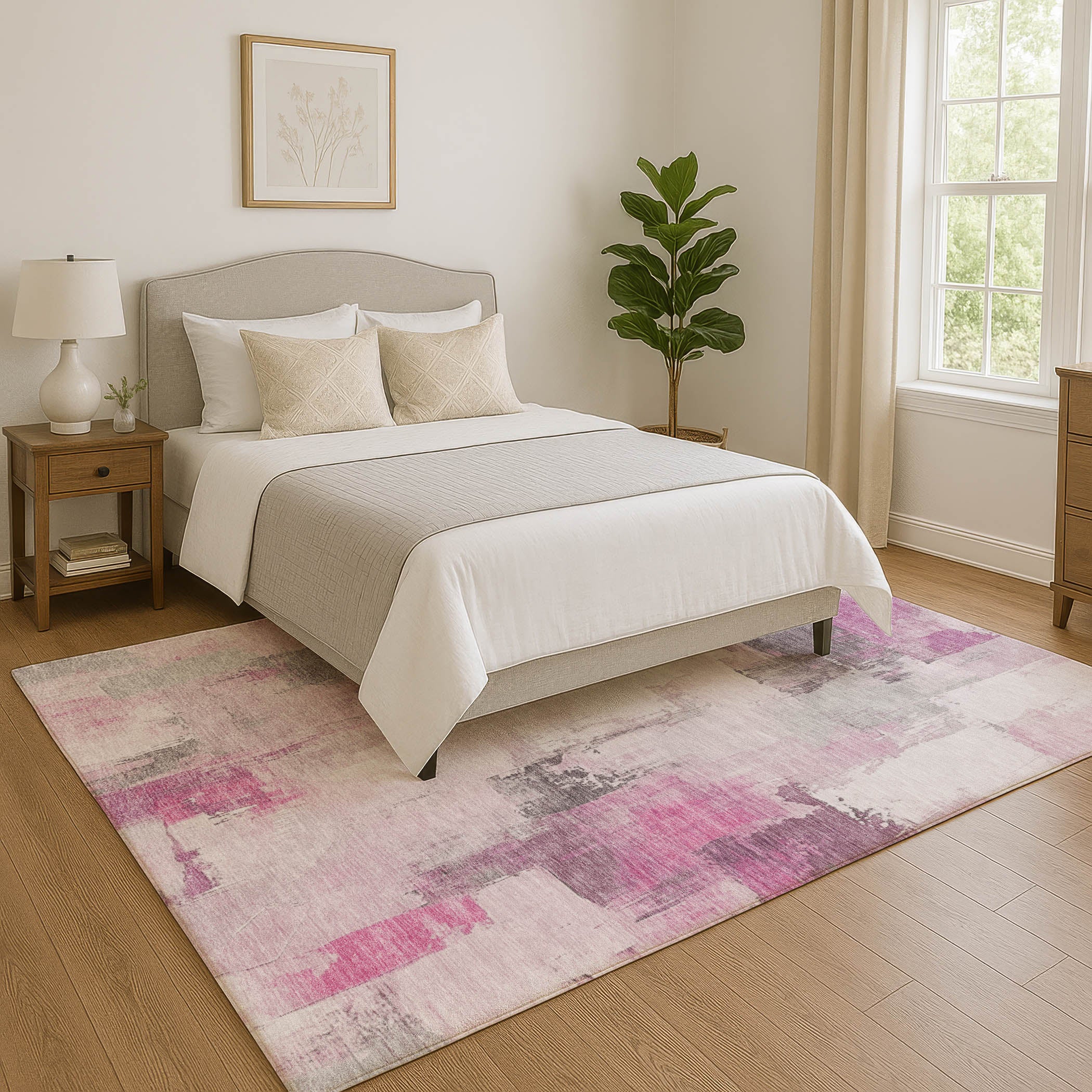 Kathmandu Machine Washable Transitional Pink Rug 2'6" x 3'10" #shape_Rectangle