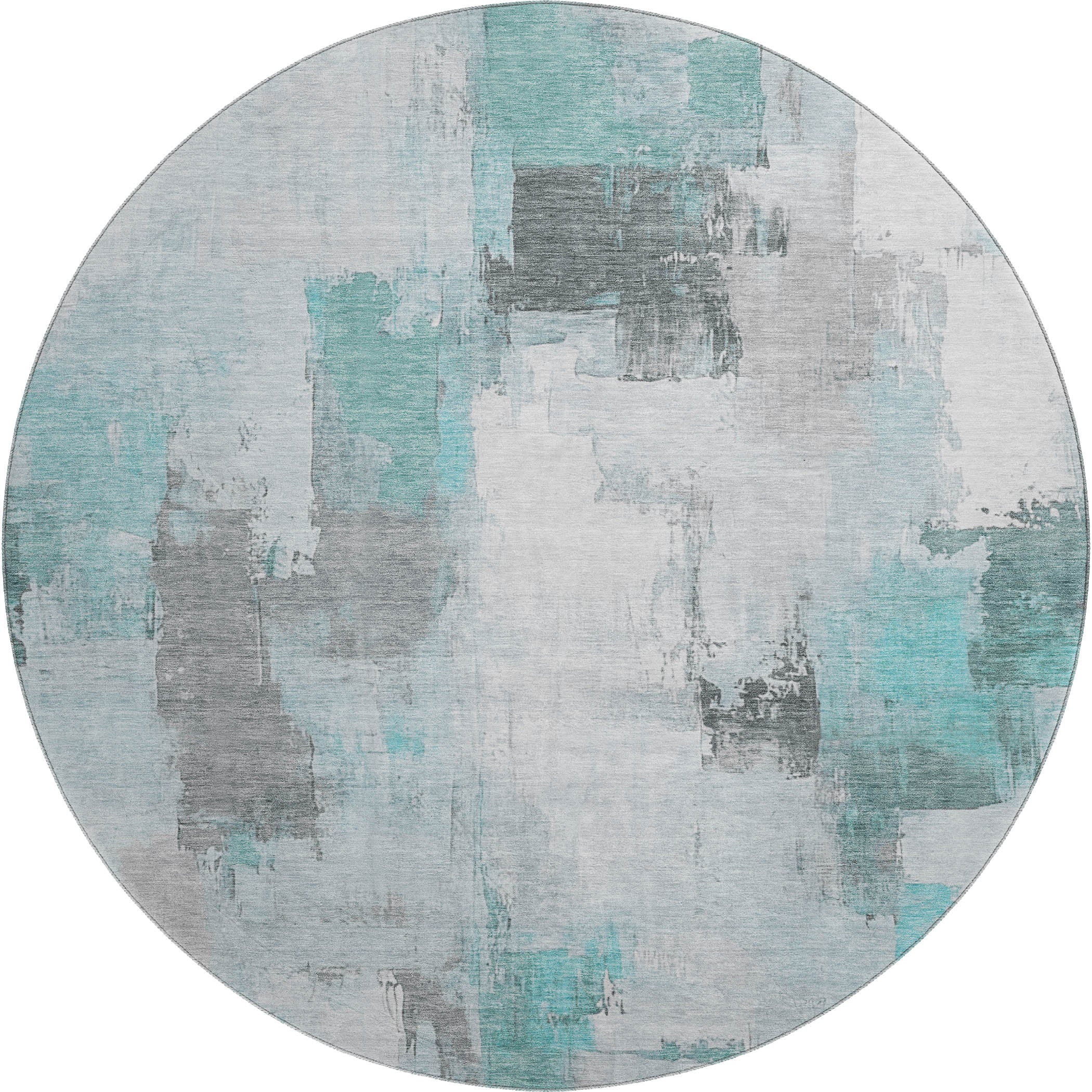 Kathmandu Machine Washable Transitional Teal Rug 8' x 8' #shape_Round