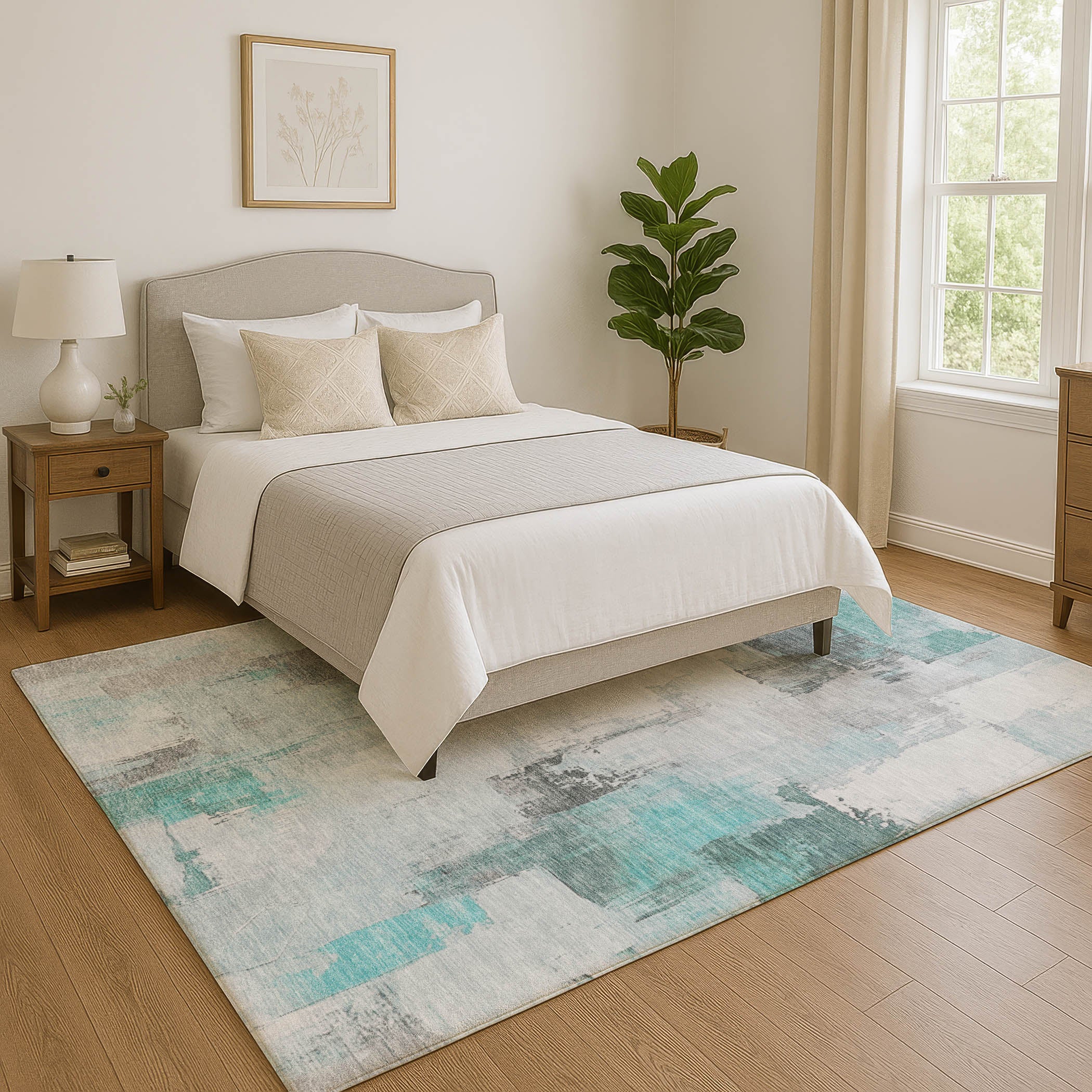 Kathmandu Machine Washable Transitional Teal Rug 2'6" x 3'10" #shape_Rectangle