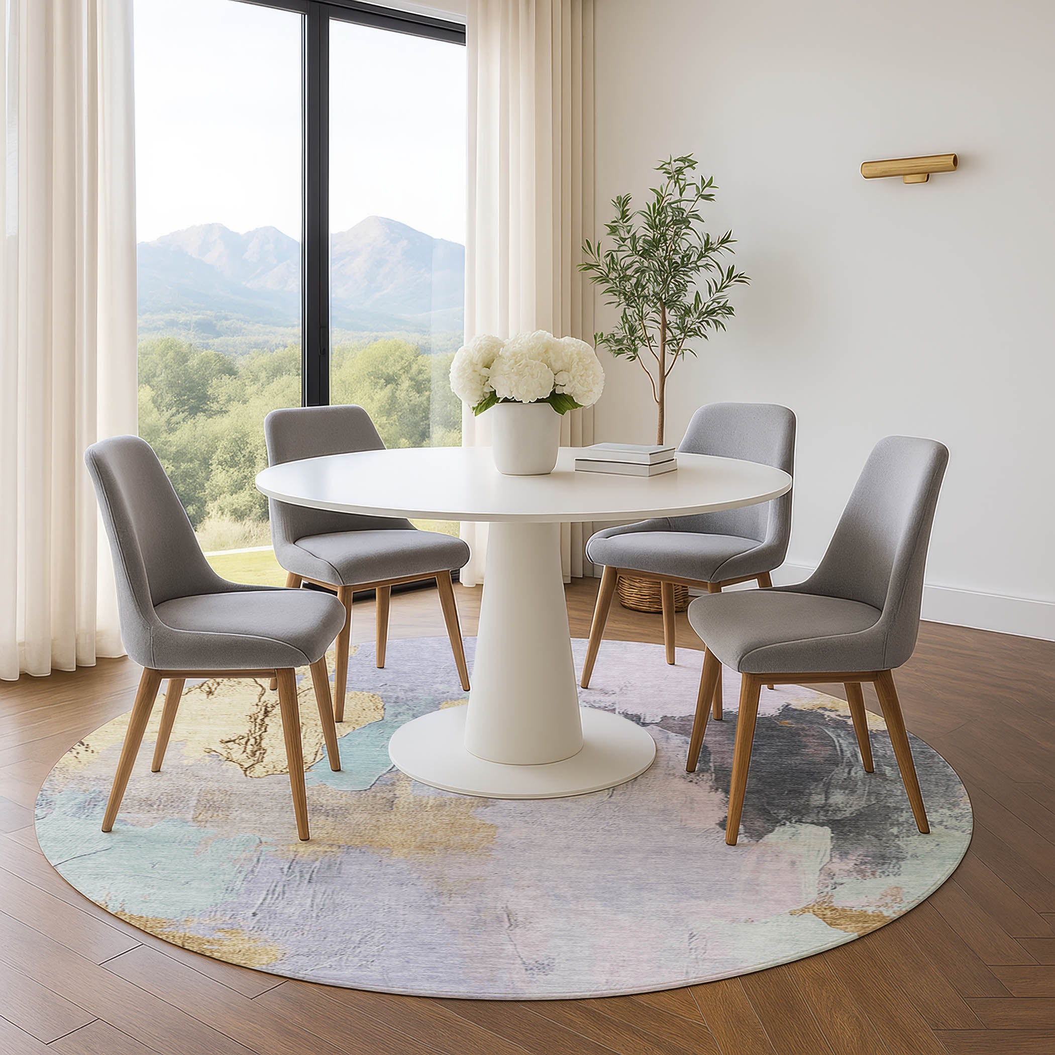 Havana Machine Washable Transitional Lavender Purple Rug 8' x 8' #shape_Round