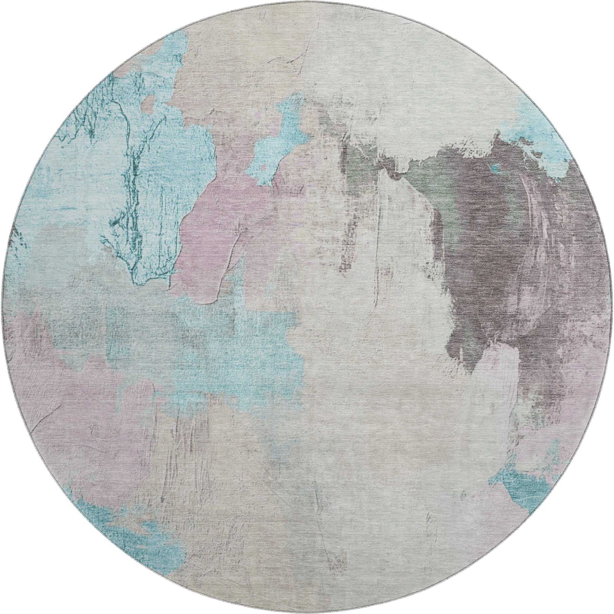 Havana Machine Washable Transitional Teal Rug 8' x 8' #shape_Round