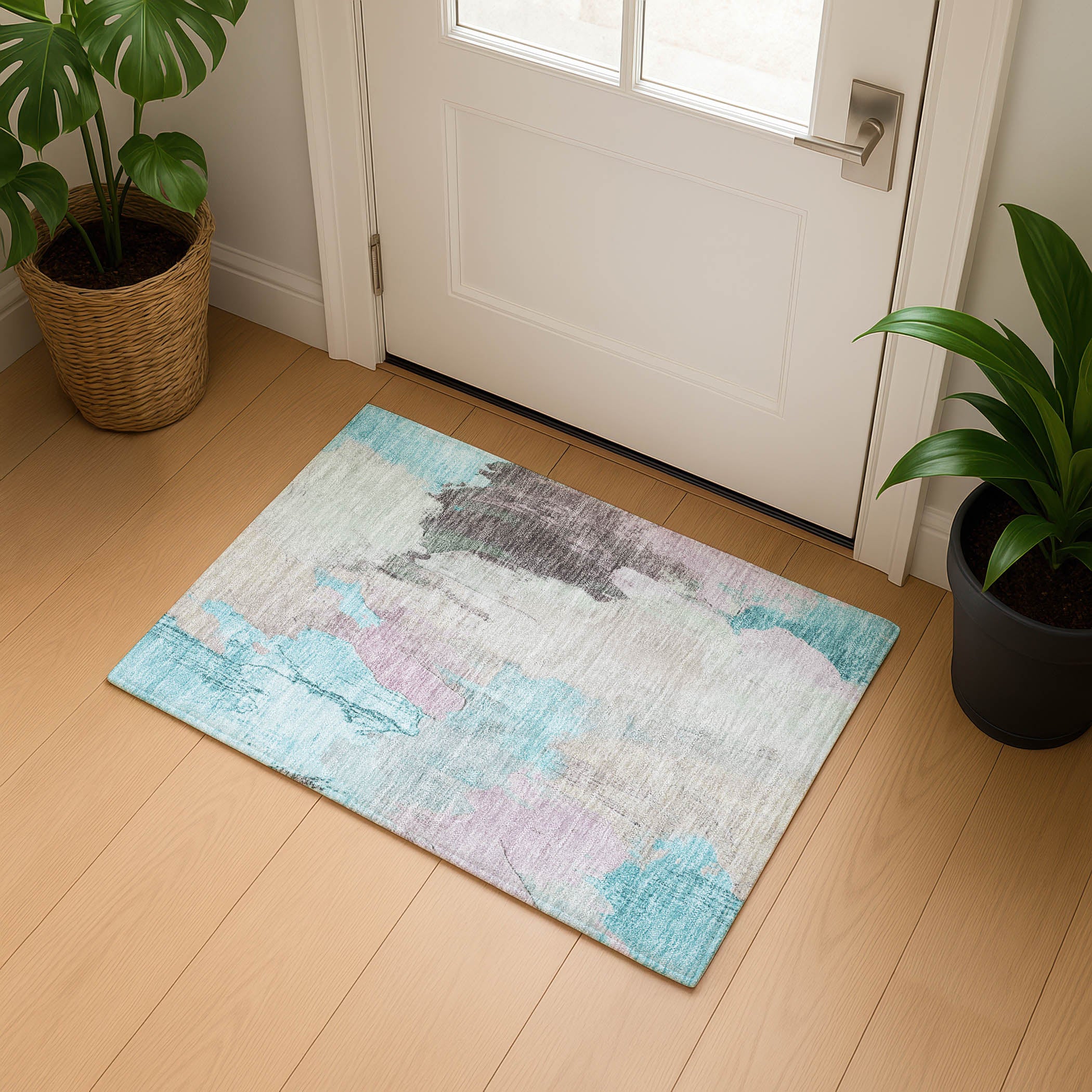 Havana Machine Washable Transitional Teal Rug 1'8" x 2'6" #shape_Rectangle