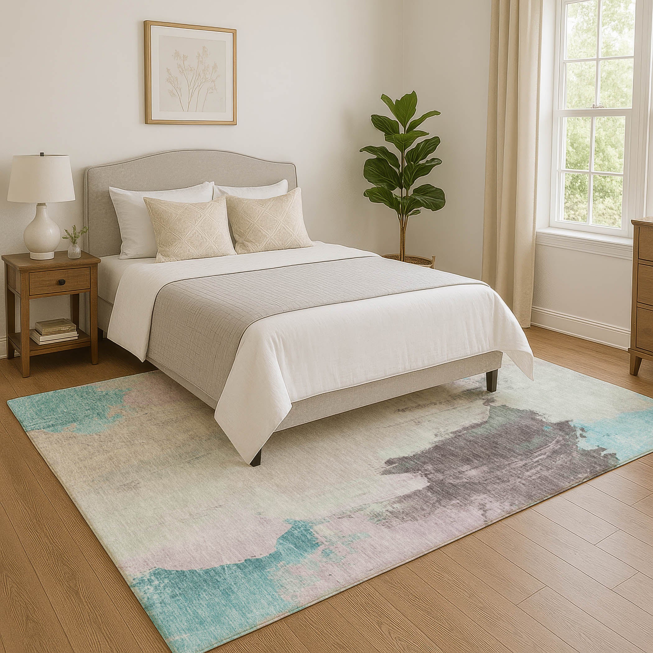 Havana Machine Washable Transitional Teal Rug 2'6" x 3'10" #shape_Rectangle