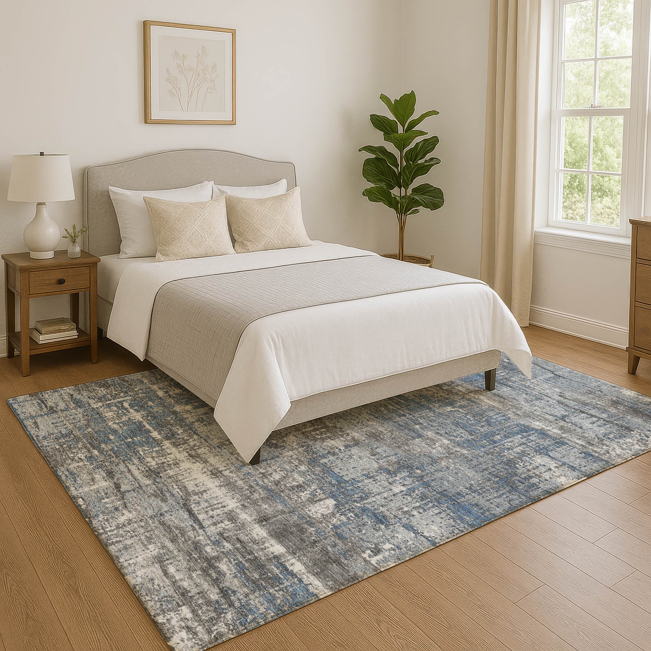 Budapest Machine Washable Transitional Denim Blue Rug 2'6" x 3'10" #shape_Rectangle