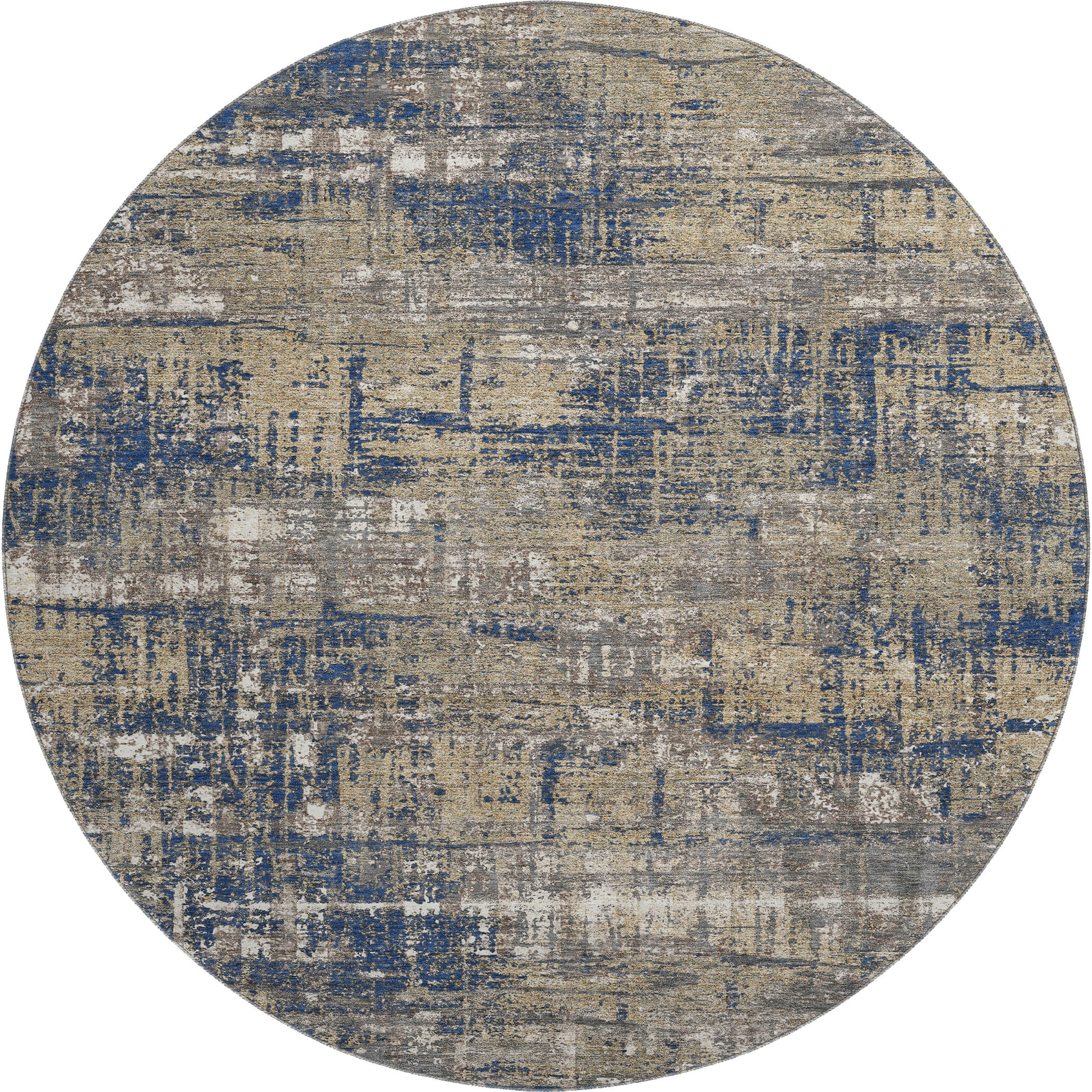 Budapest Machine Washable Transitional Navy Blue Rug 8' x 8' #shape_Round
