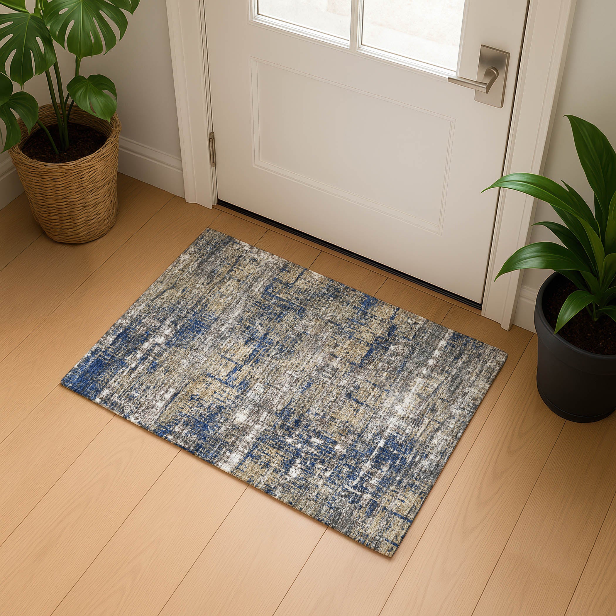 Budapest Machine Washable Transitional Navy Blue Rug 1'8" x 2'6" #shape_Rectangle