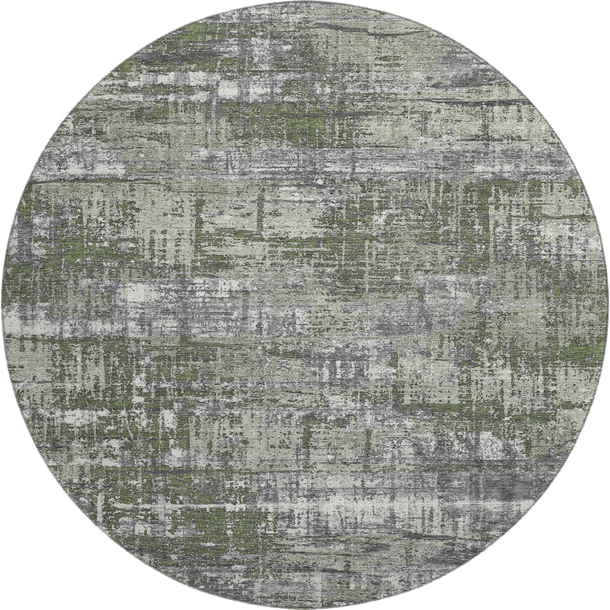 Budapest Machine Washable Transitional Olive Green Rug 8' x 8' #shape_Round