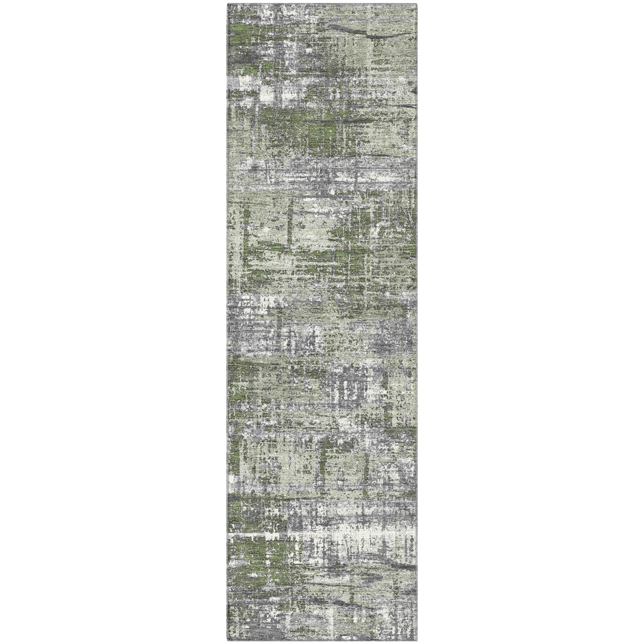 Budapest Machine Washable Transitional Olive Green Rug 2'3" x 7'6" #shape_Runner