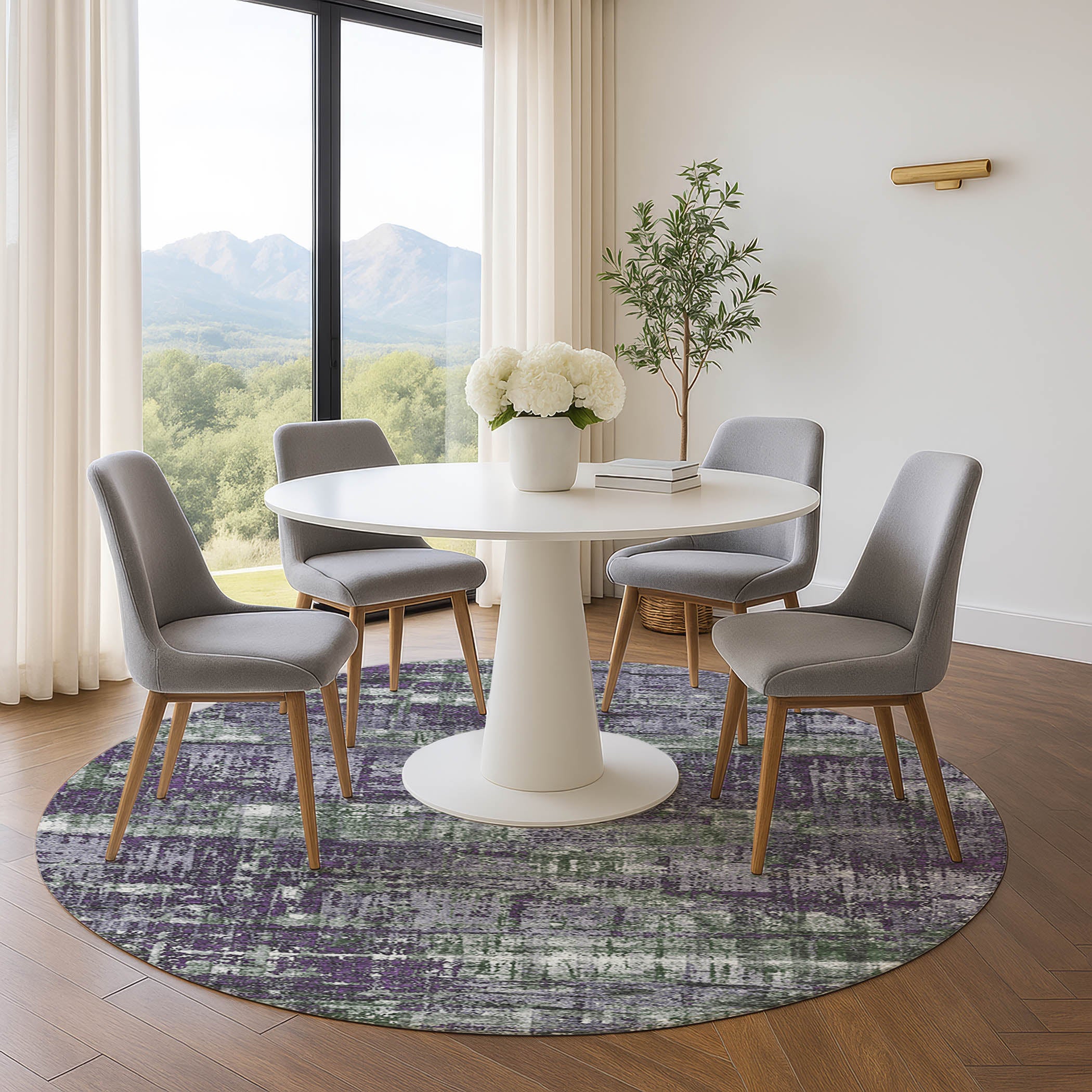 Budapest Machine Washable Transitional Purple Rug 8' x 8' #shape_Round