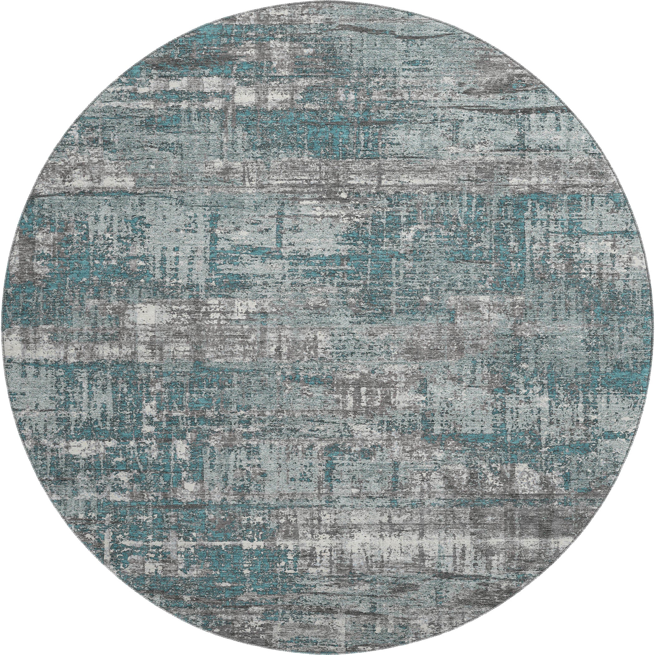 Budapest Machine Washable Transitional Teal Rug 8' x 8' #shape_Round