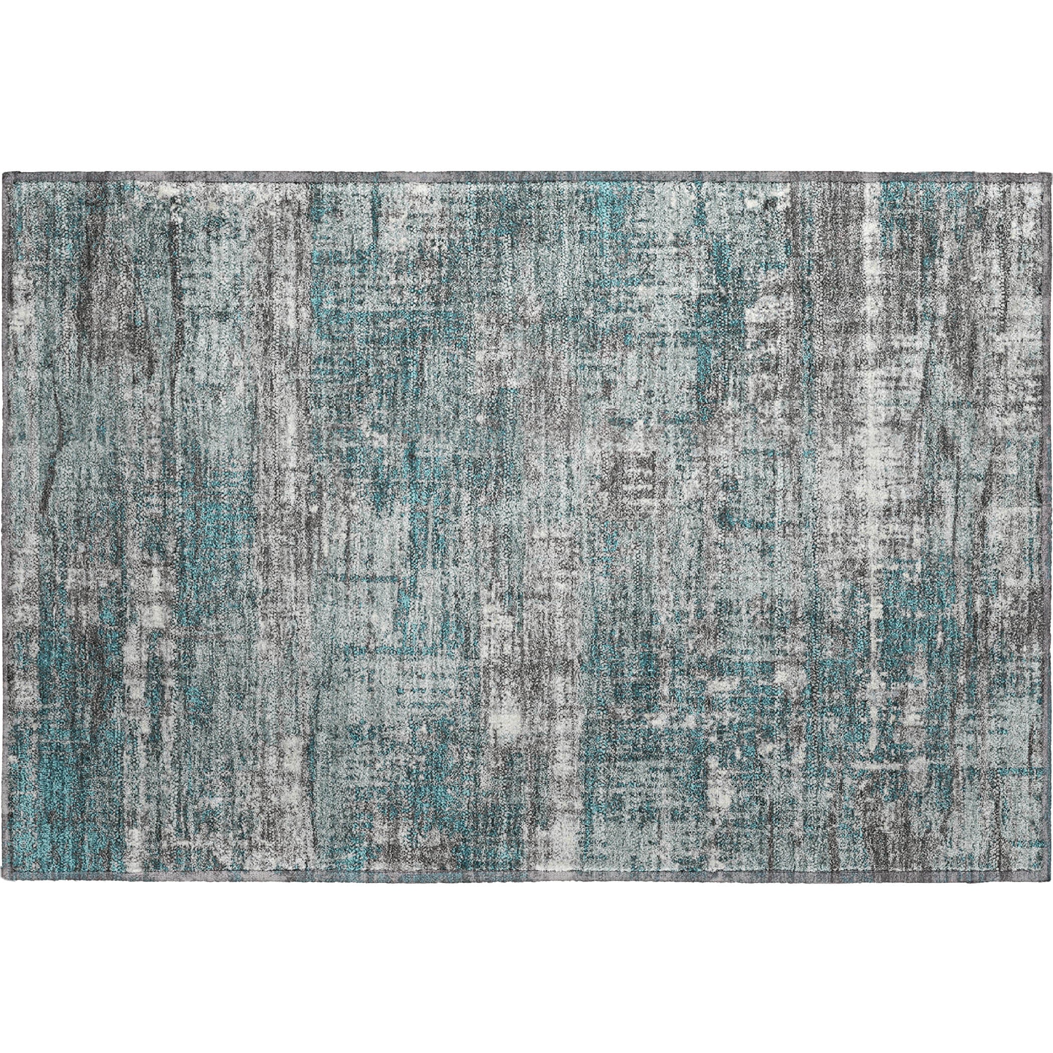 Budapest Machine Washable Transitional Teal Rug 1'8" x 2'6" #shape_Rectangle