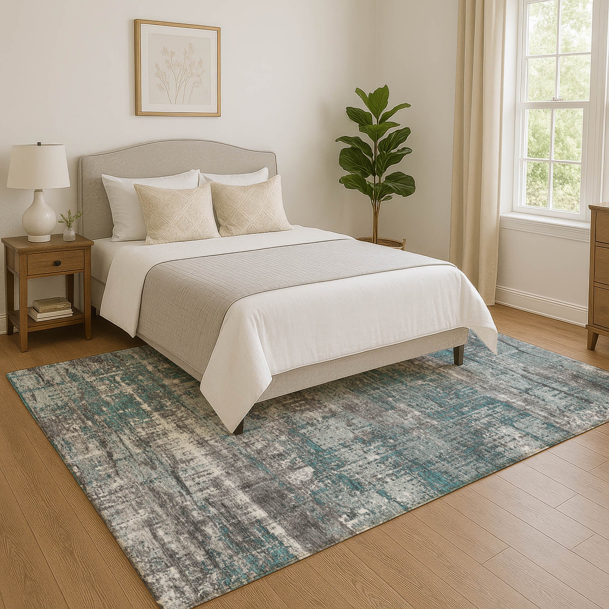 Budapest Machine Washable Transitional Teal Rug 2'6" x 3'10" #shape_Rectangle