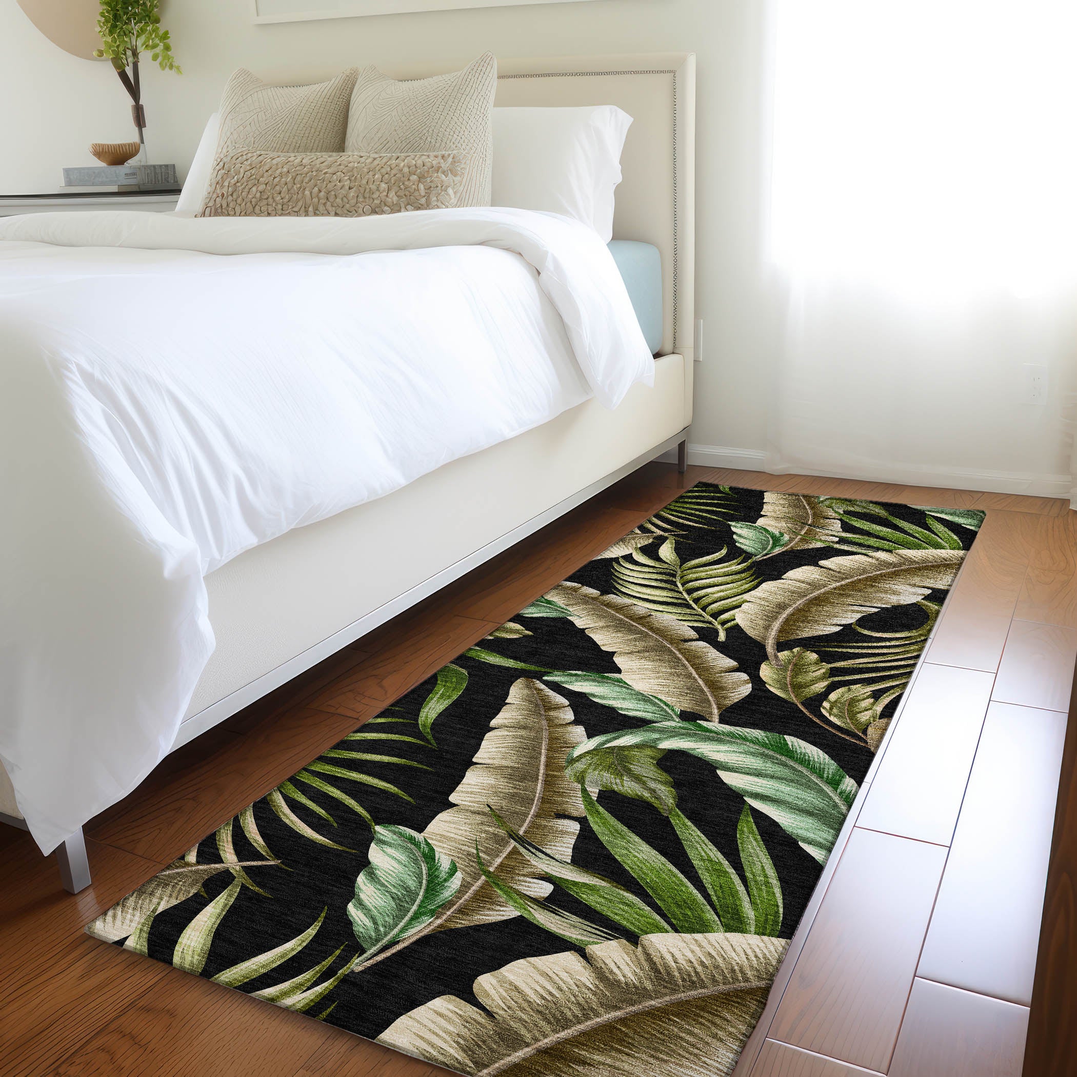 Siena Machine Washable Tropical Midnight Black Rug 2'3" x 7'6" #shape_Runner