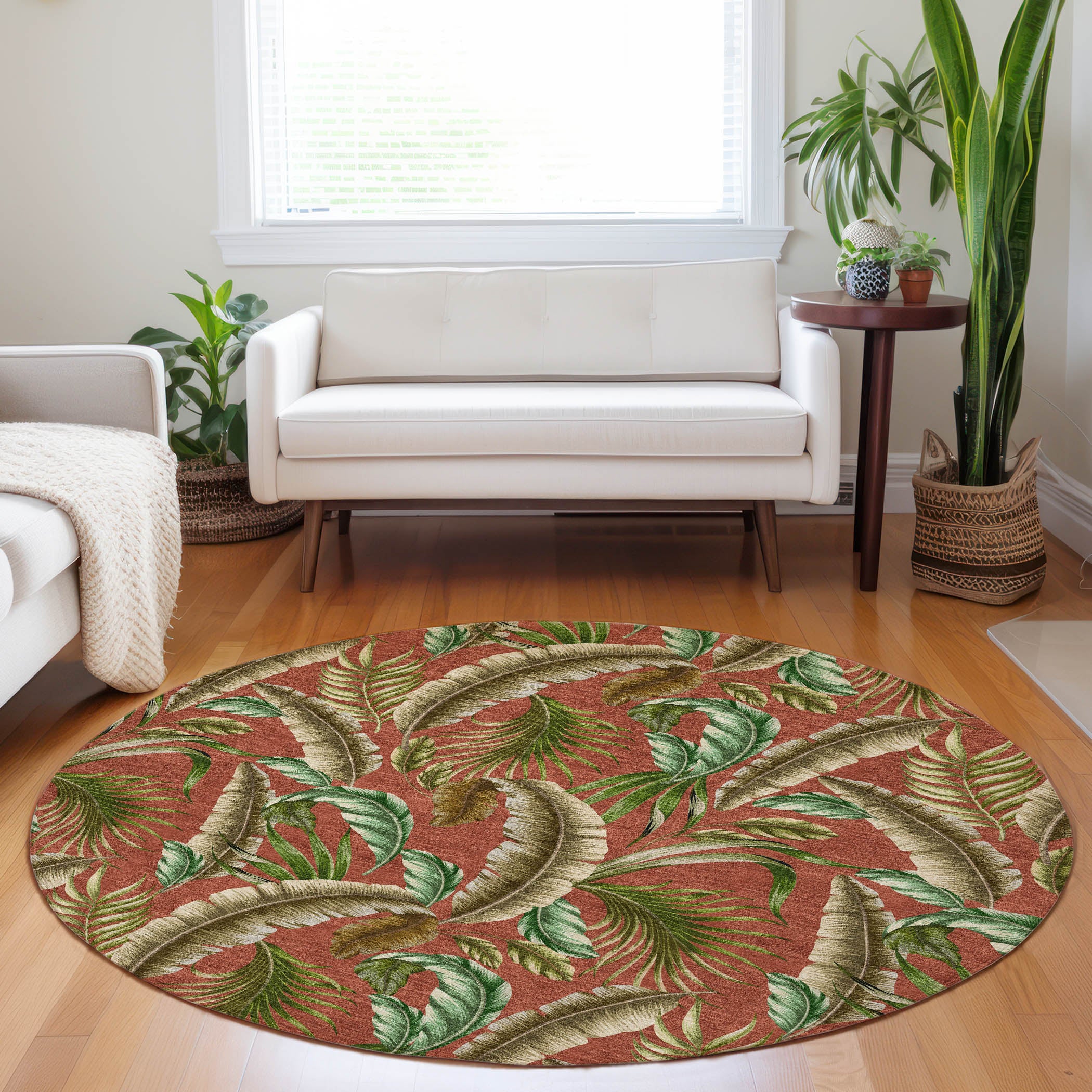 Siena Machine Washable Tropical Spice Red Rug 8' x 8' #shape_Round