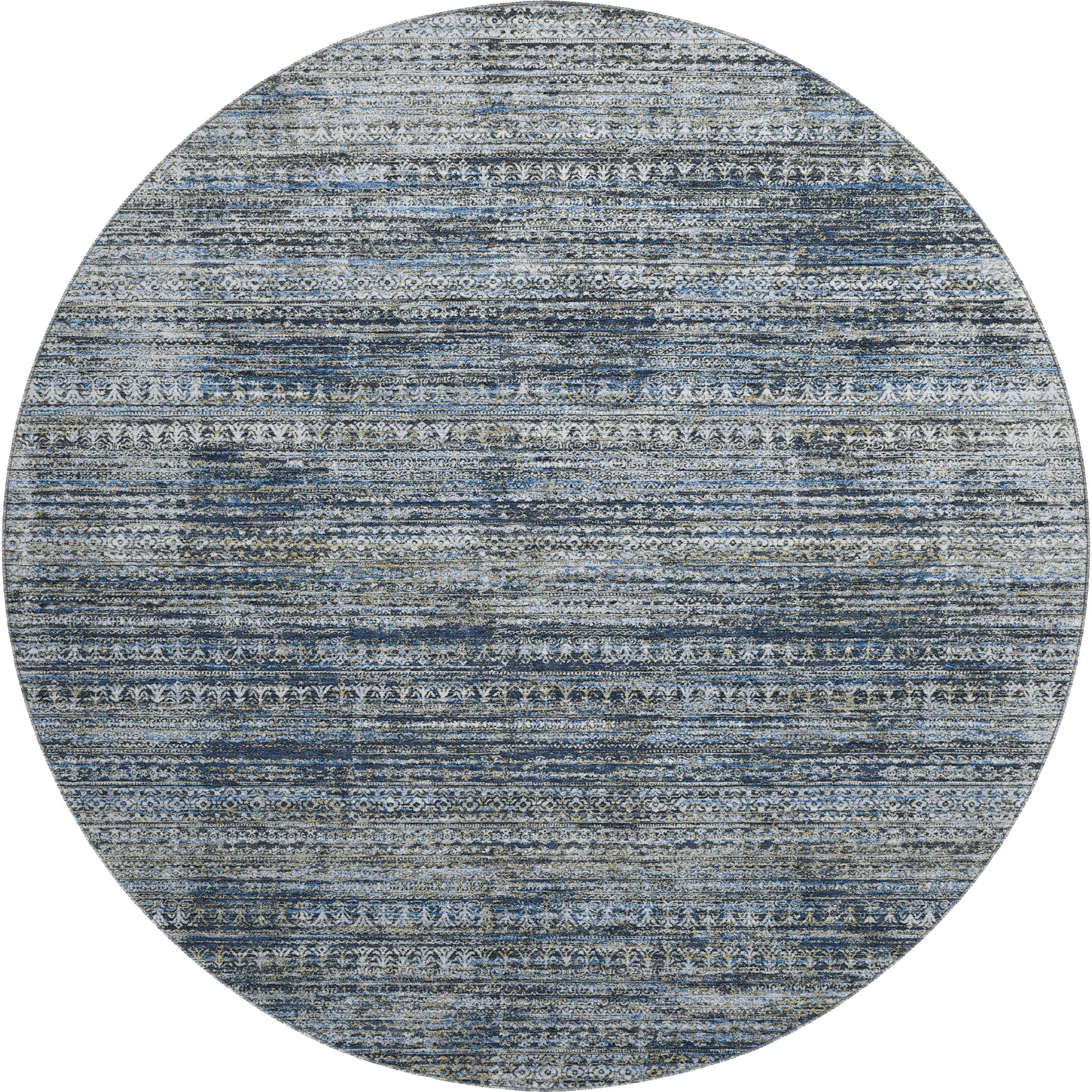 Havana Machine Washable Transitional Denim Blue Rug 8' x 8' #shape_Round