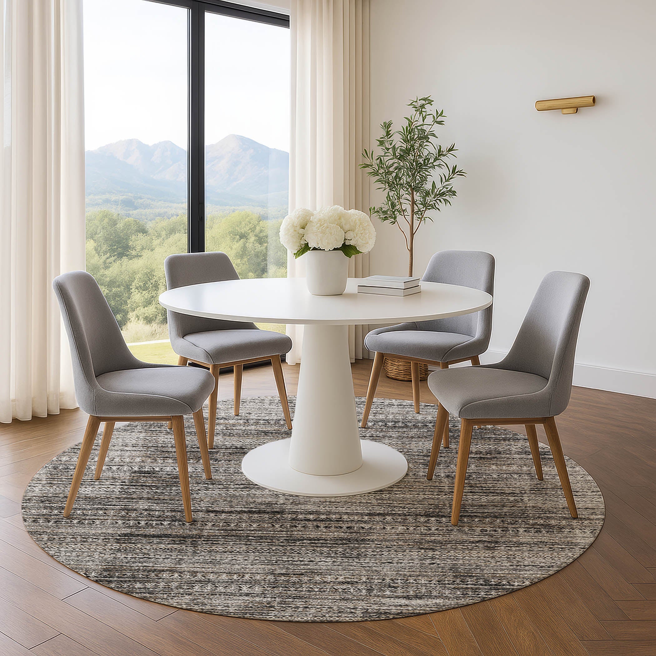 Havana Machine Washable Transitional Taupe Brown Rug 8' x 8' #shape_Round