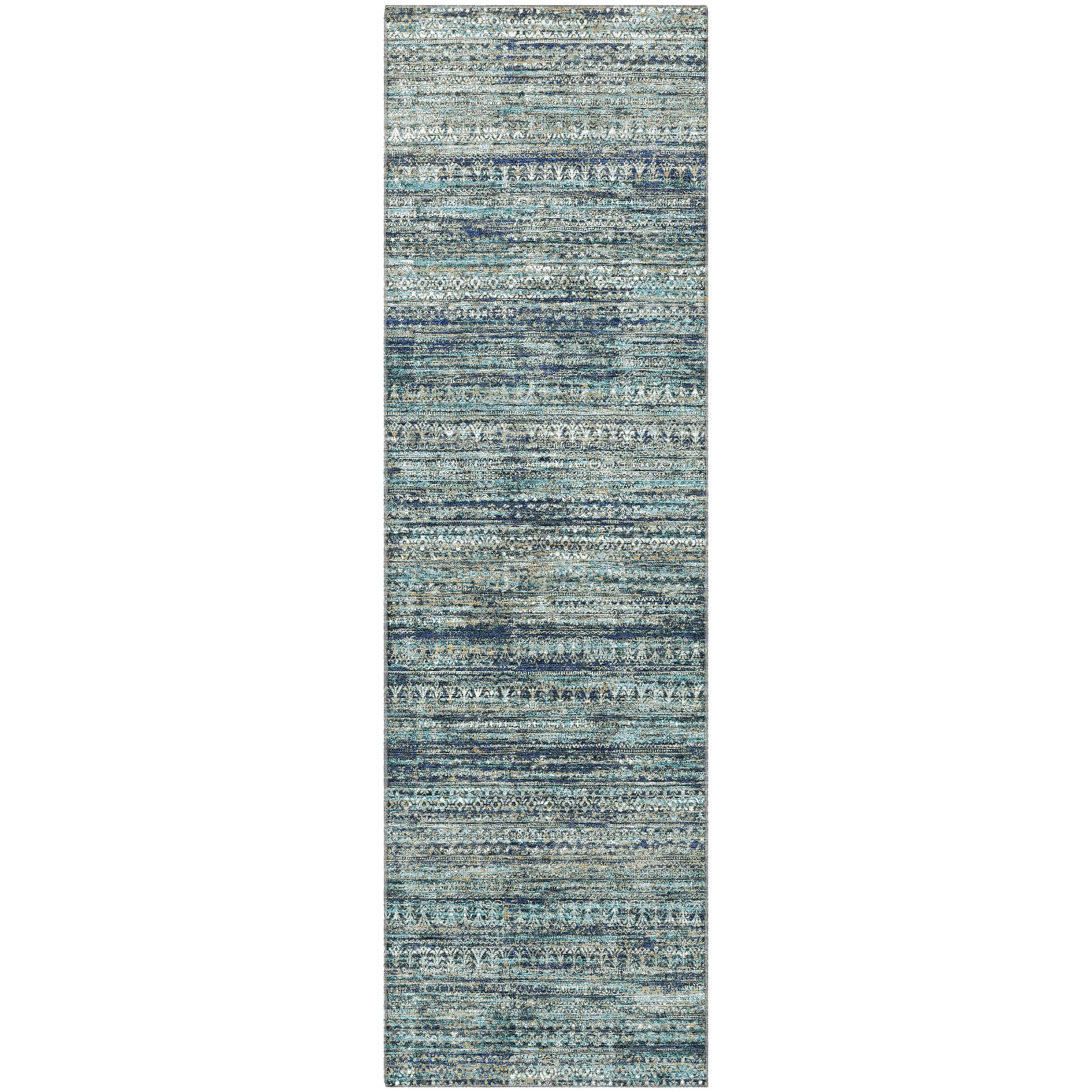 Havana Machine Washable Transitional Teal Rug 2'3" x 7'6" #shape_Runner