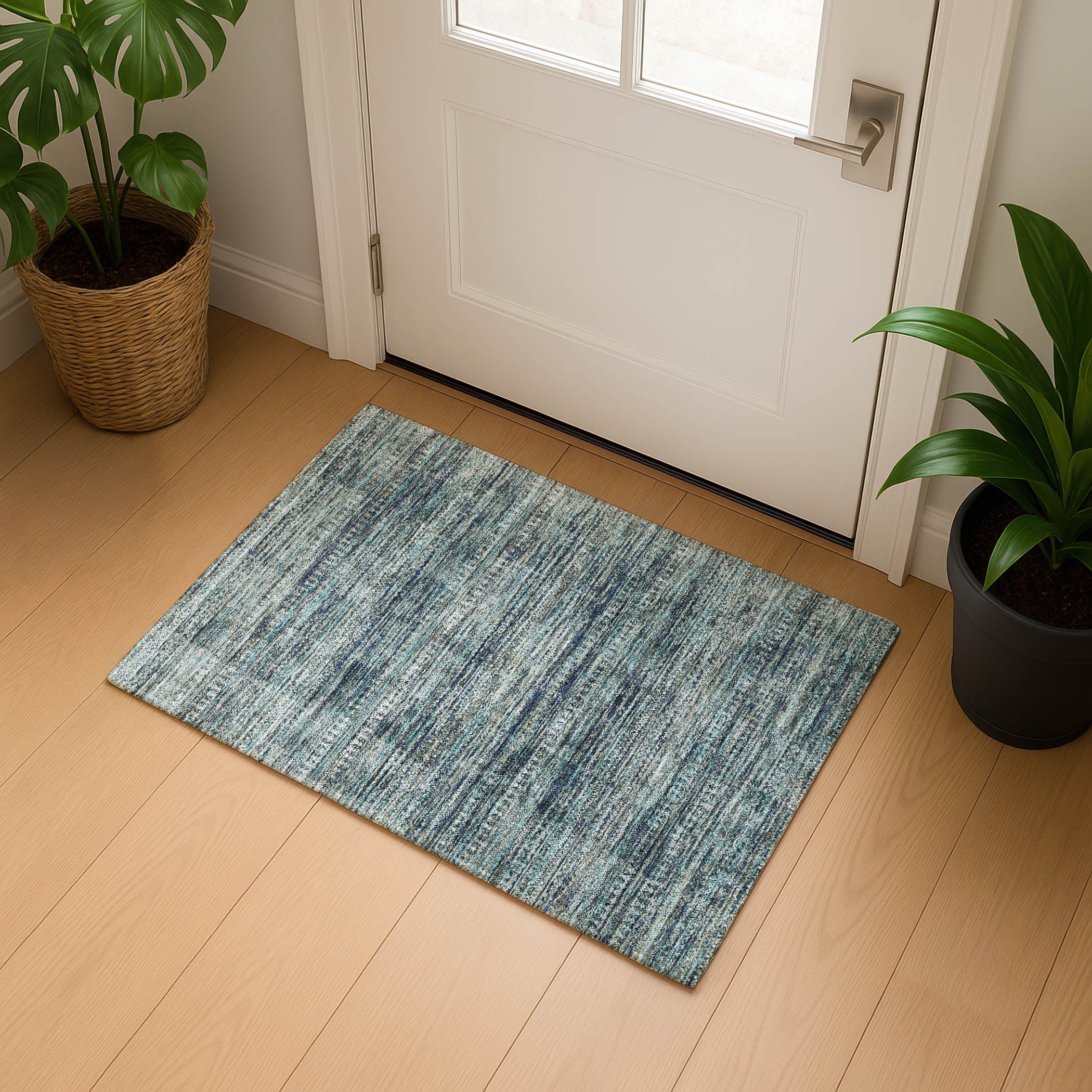 Havana Machine Washable Transitional Teal Rug 1'8" x 2'6" #shape_Rectangle