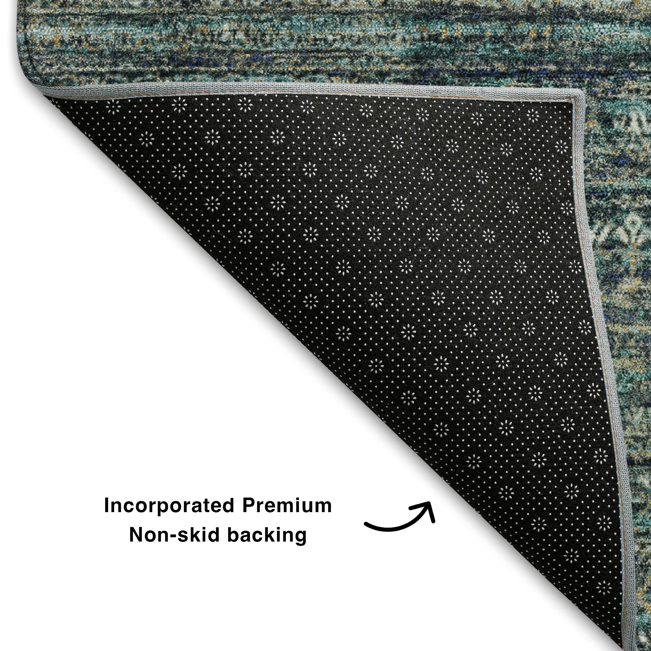 Havana Machine Washable Transitional Teal Rug 1'8" x 2'6" #shape_Rectangle