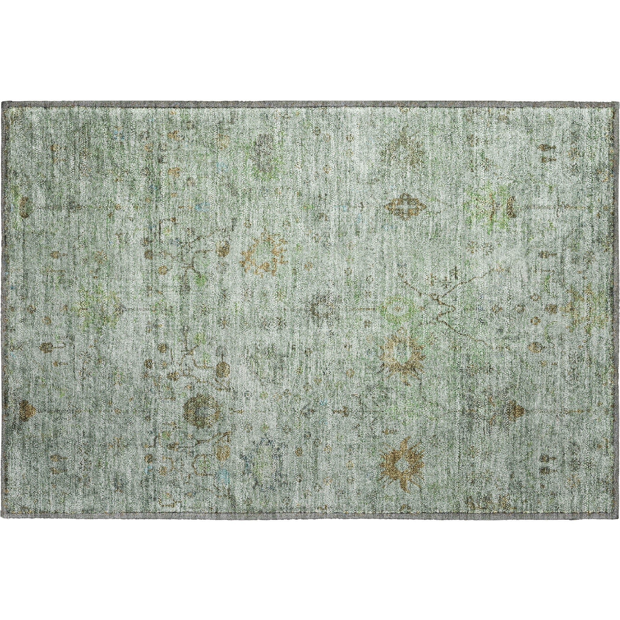 Kotor Machine Washable Traditional Aloe Green Rug 1'8" x 2'6" #shape_Rectangle