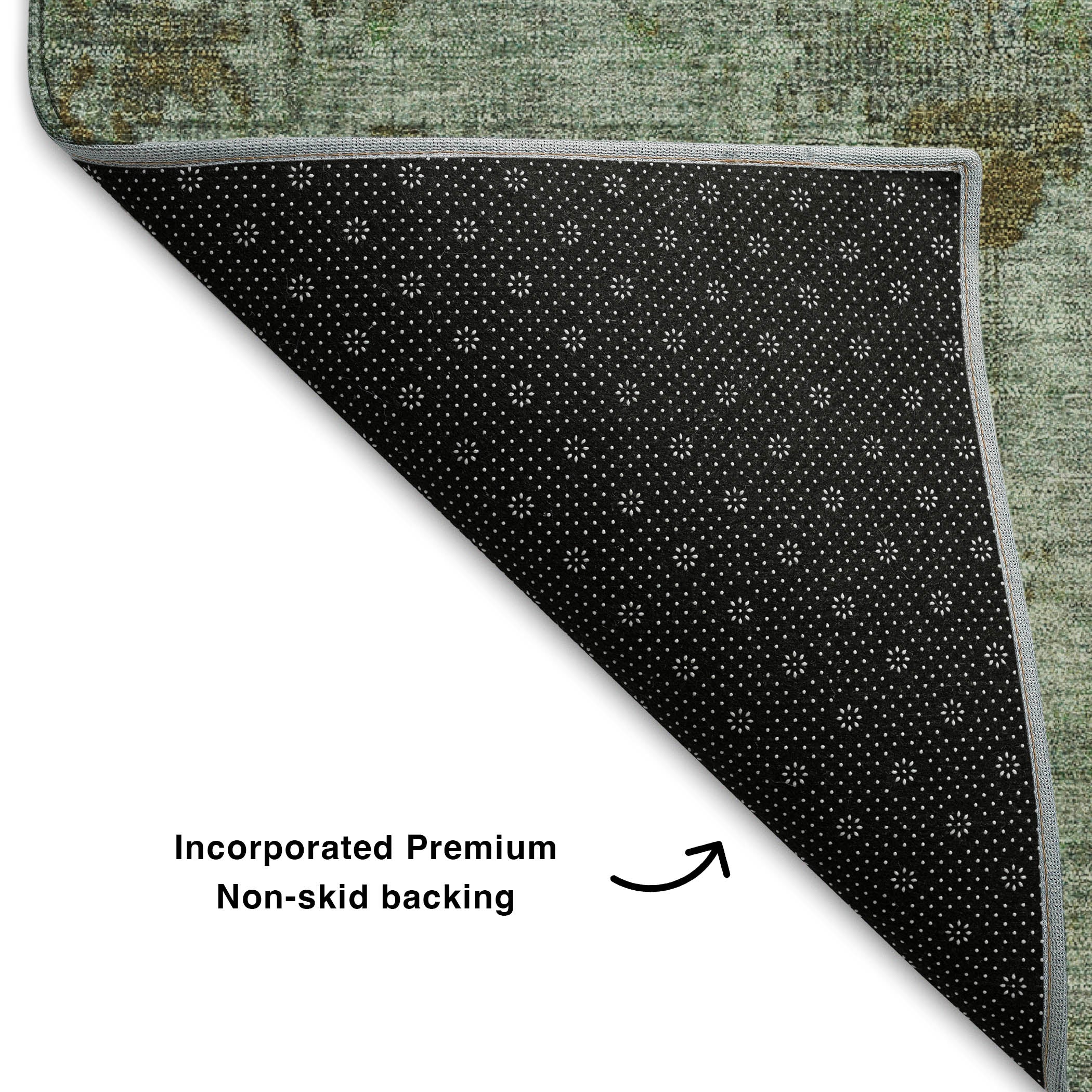 Kotor Machine Washable Traditional Aloe Green Rug 1'8" x 2'6" #shape_Rectangle