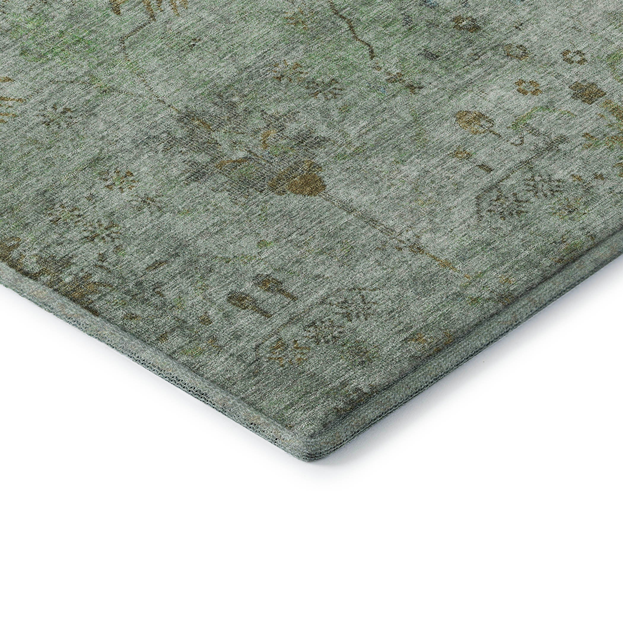 Kotor Machine Washable Traditional Aloe Green Rug 1'8" x 2'6" #shape_Rectangle
