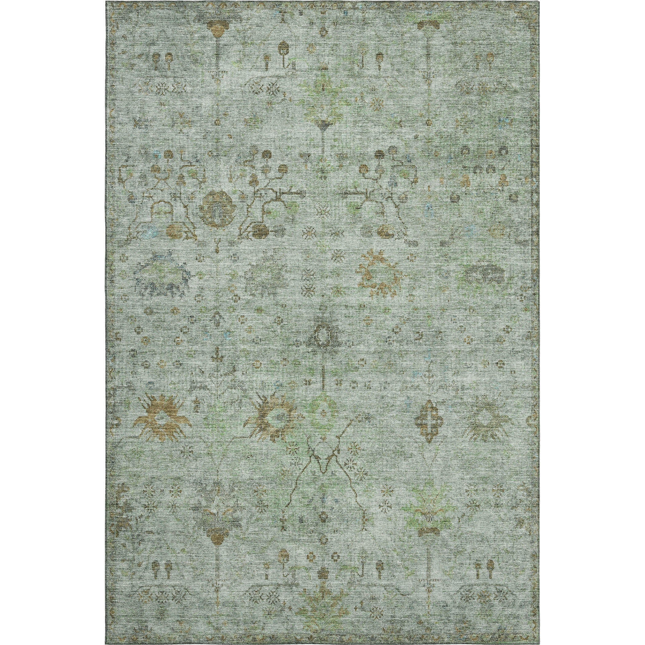 Kotor Machine Washable Traditional Aloe Green Rug 2'6" x 3'10" #shape_Rectangle