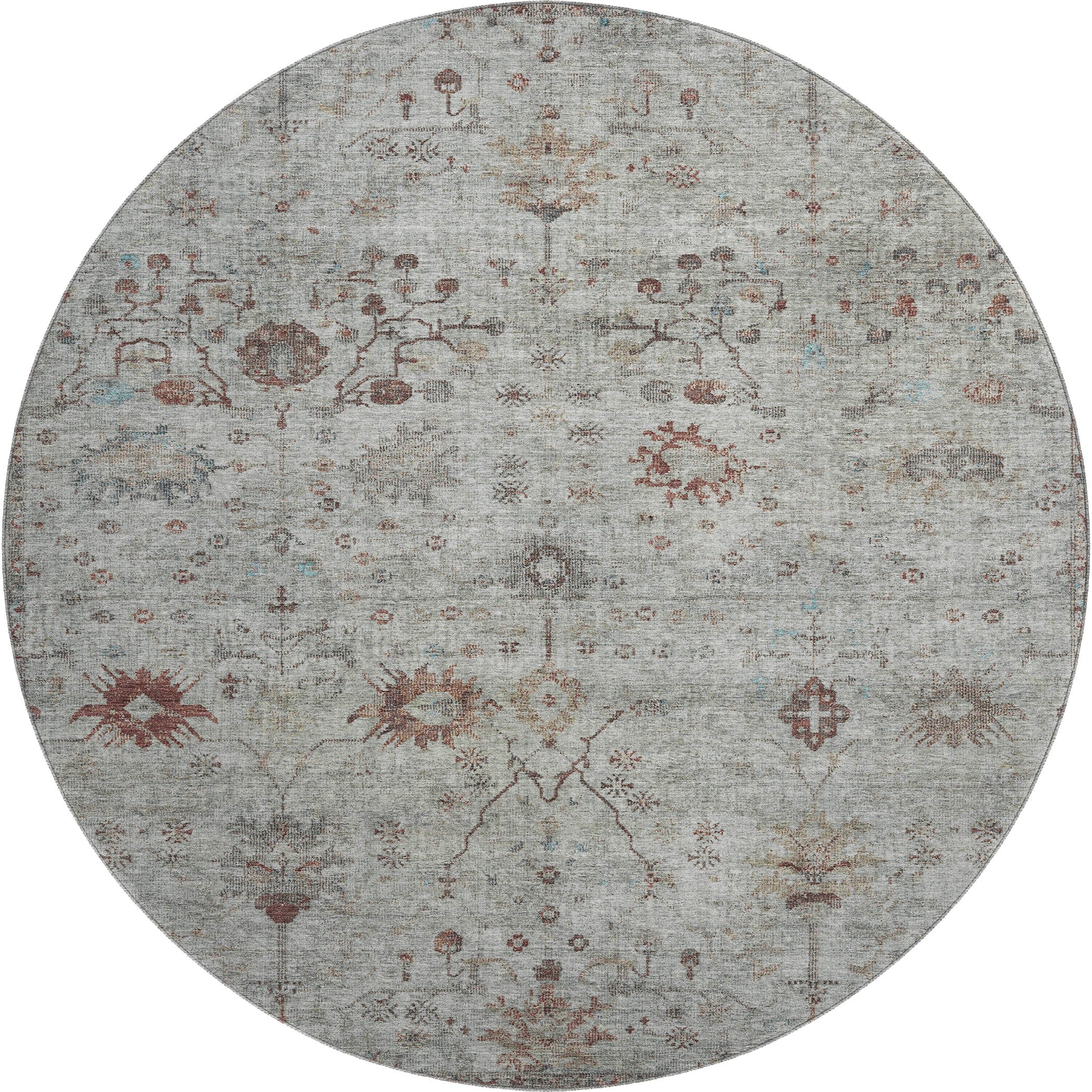 Kotor Machine Washable Traditional Gray Rug 8' x 8' #shape_Round