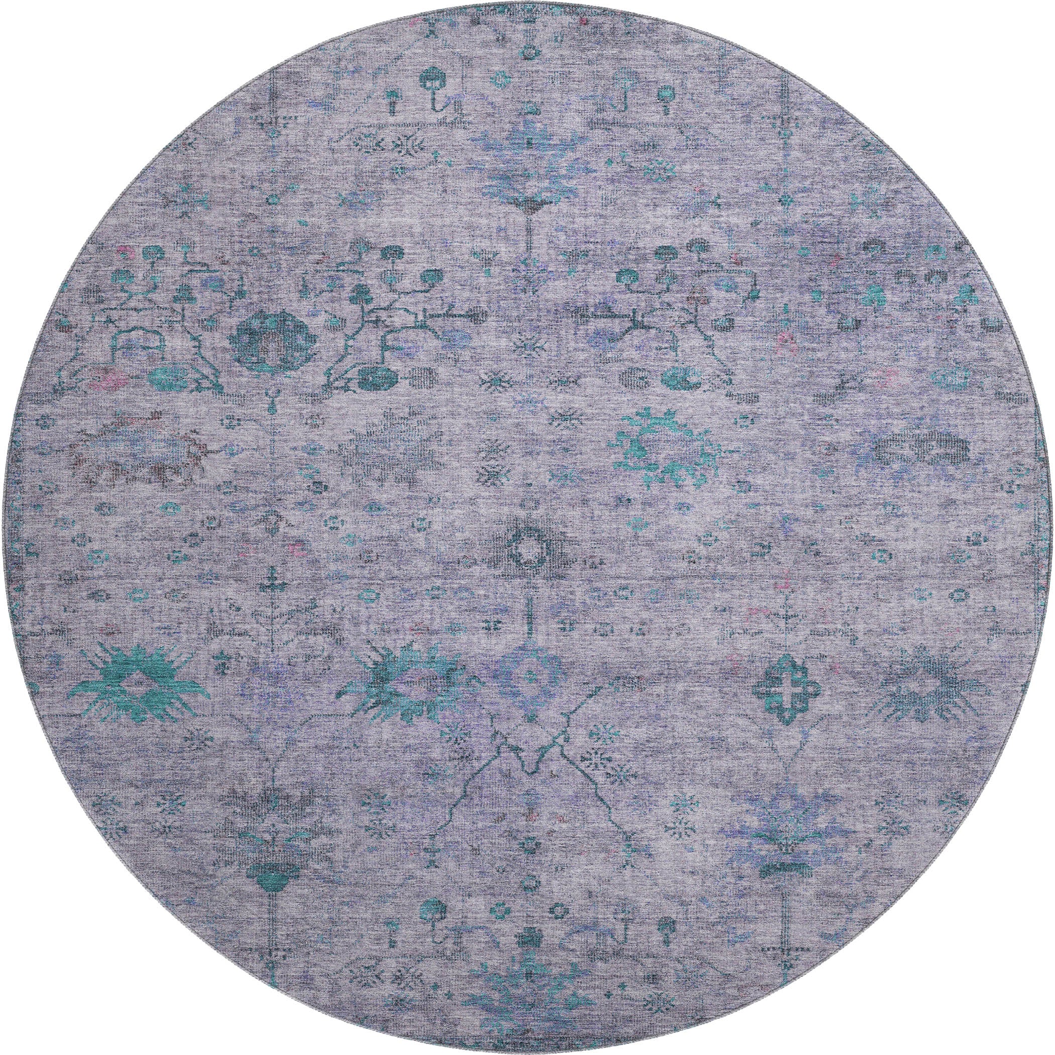 Kotor Machine Washable Traditional Lavender Purple Rug 8' x 8' #shape_Round