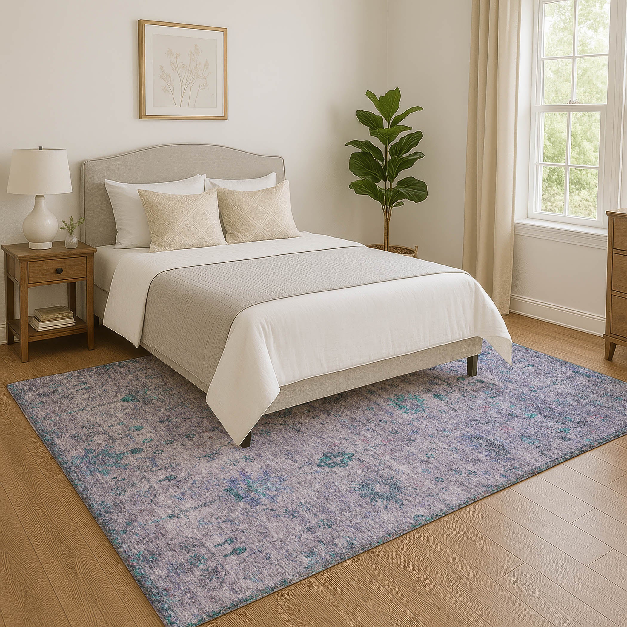 Kotor Machine Washable Traditional Lavender Purple Rug 2'6" x 3'10" #shape_Rectangle