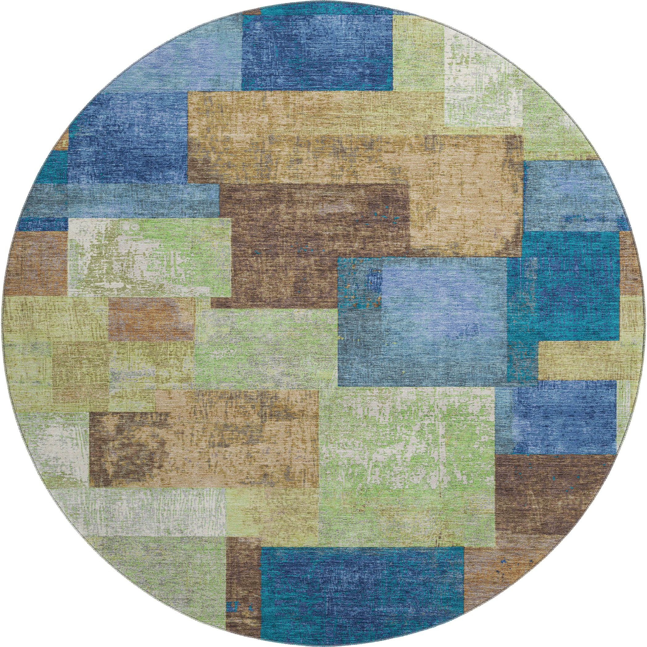 Luang Prabang Machine Washable Traditional Blue Rug 8' x 8' #shape_Round