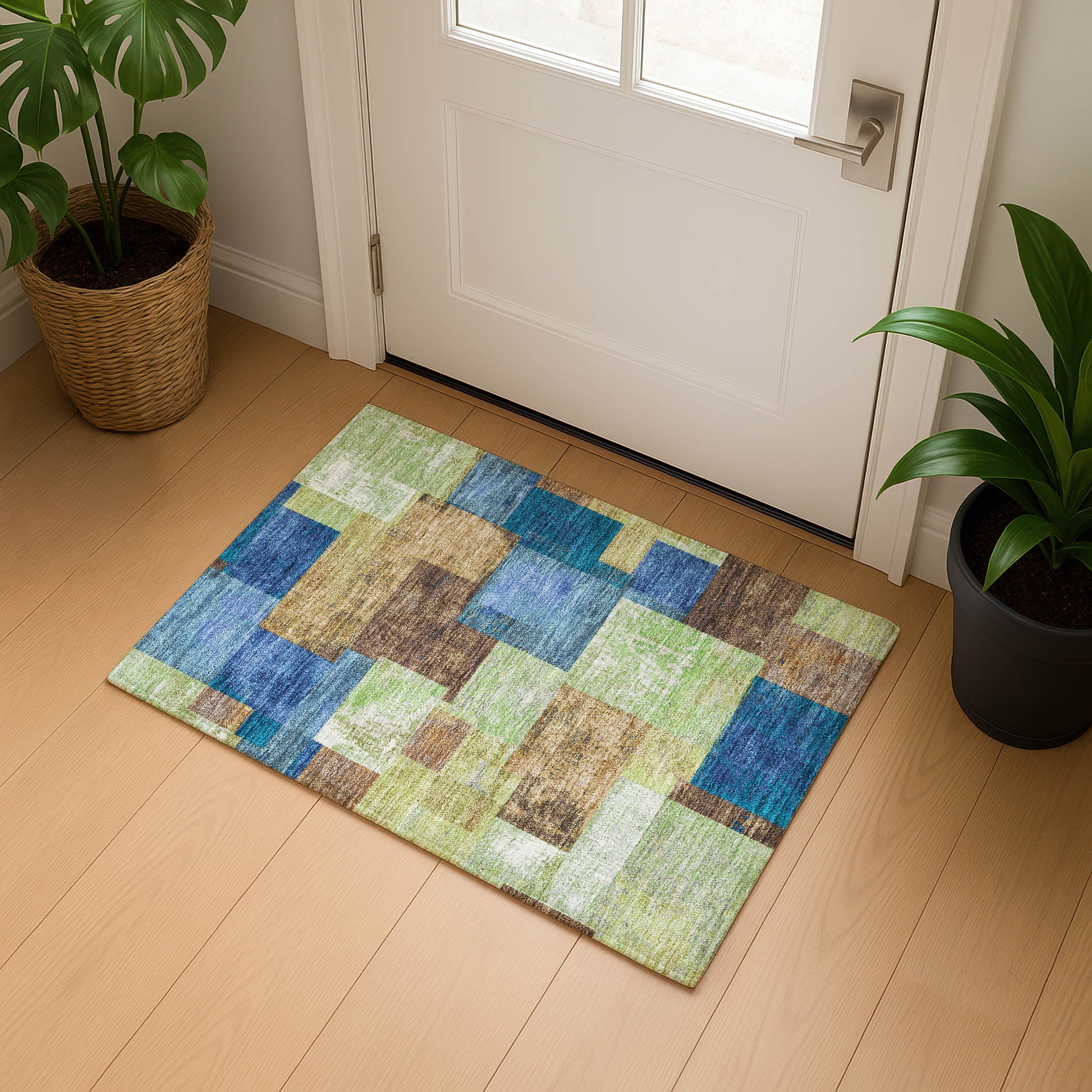 Luang Prabang Machine Washable Traditional Blue Rug 1'8" x 2'6" #shape_Rectangle