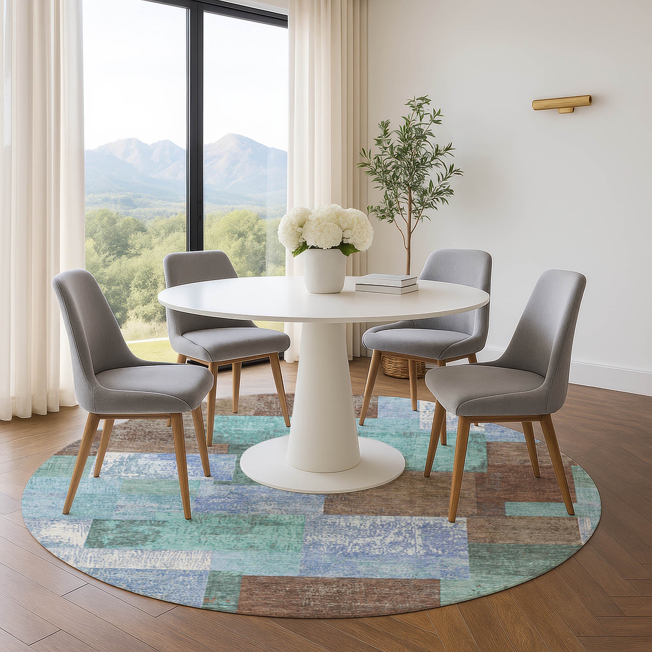 Luang Prabang Machine Washable Traditional Brown Rug 8' x 8' #shape_Round