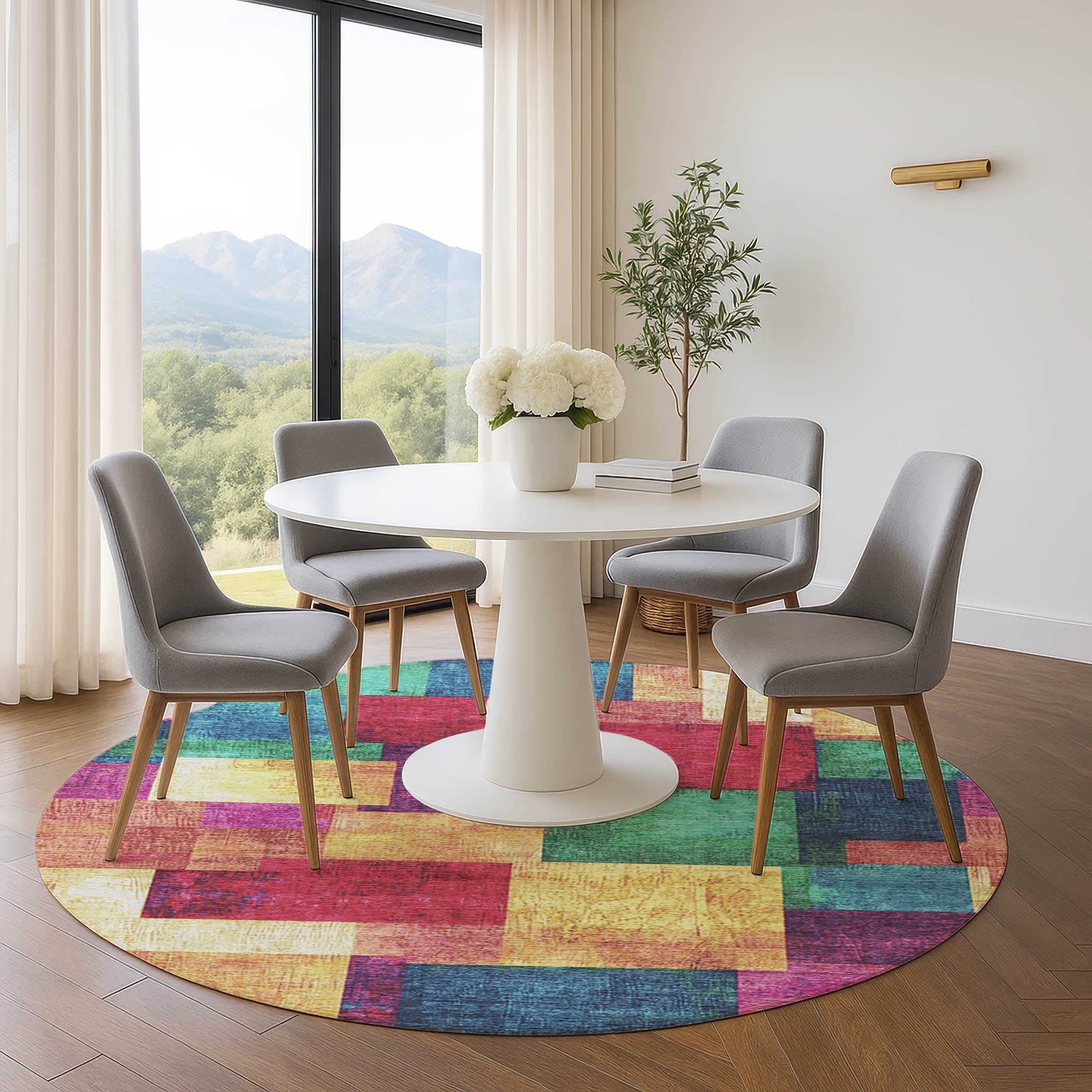 Luang Prabang Machine Washable Traditional Gold Rug 8' x 8' #shape_Round