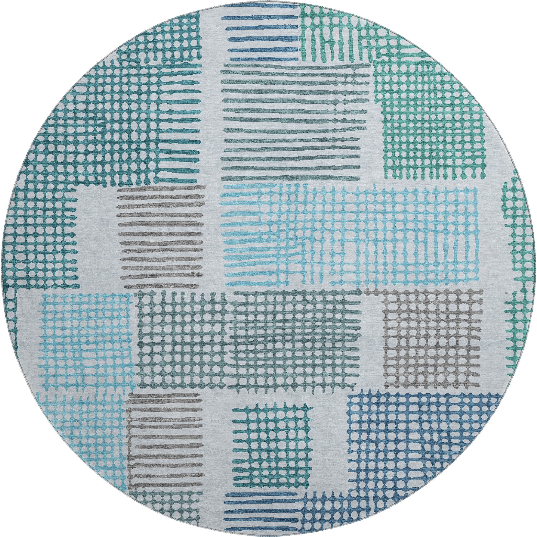 Prague Machine Washable Transitional Aqua Teal Rug 8' x 8' #shape_Round