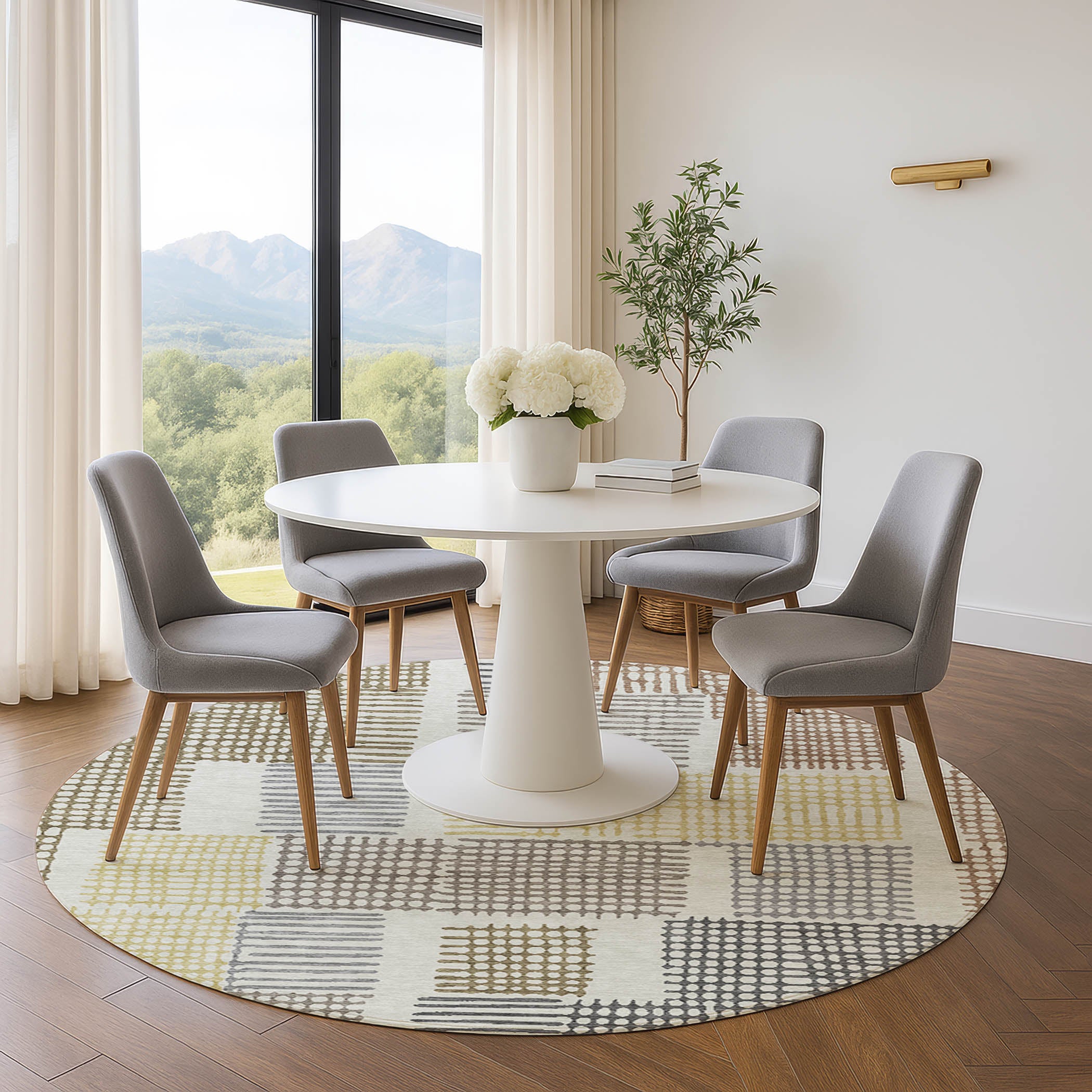 Prague Machine Washable Transitional Dune Brown Rug 8' x 8' #shape_Round