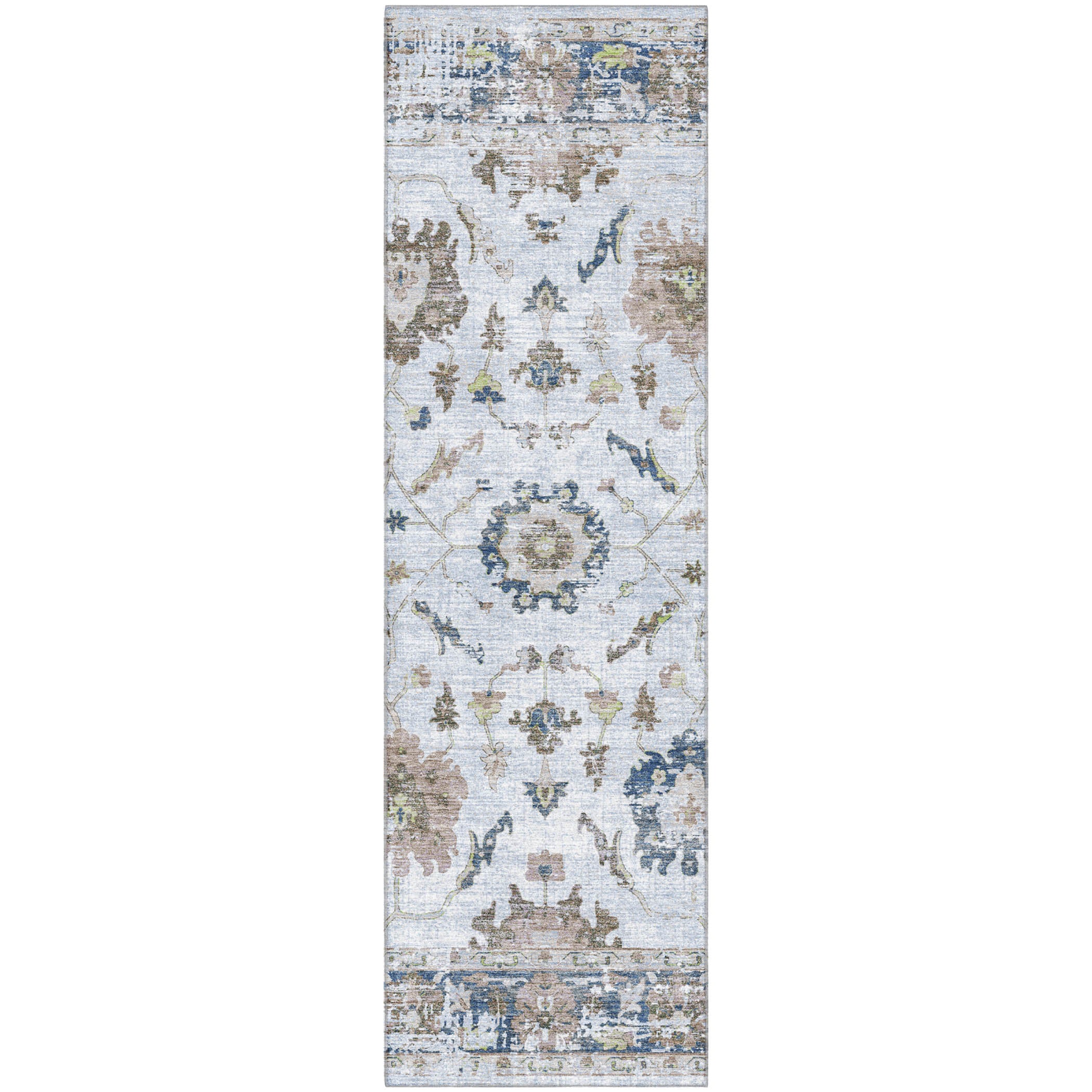 Oaxaca Machine Washable Traditional Blue Rug 2'3" x 7'6" #shape_Runner