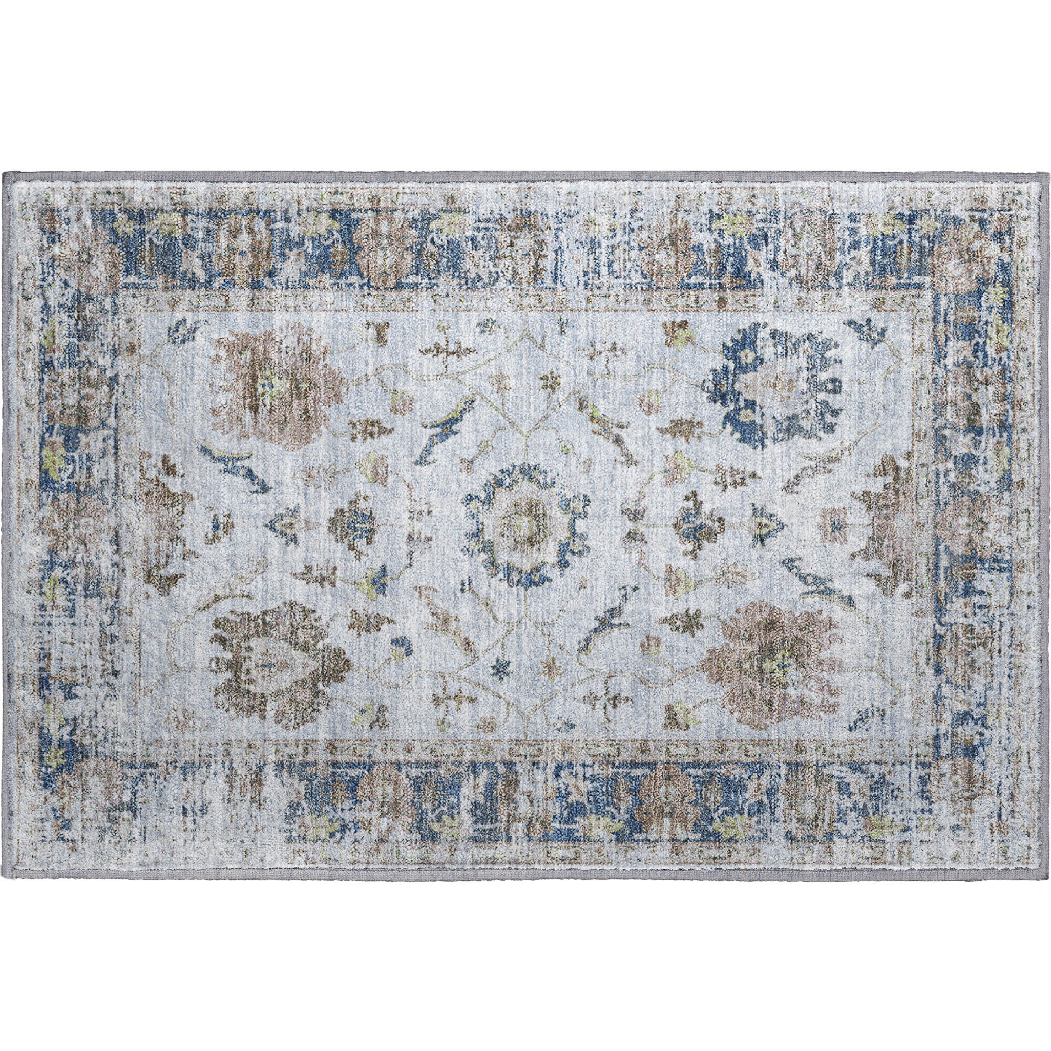 Oaxaca Machine Washable Traditional Blue Rug 1'8" x 2'6" #shape_Rectangle