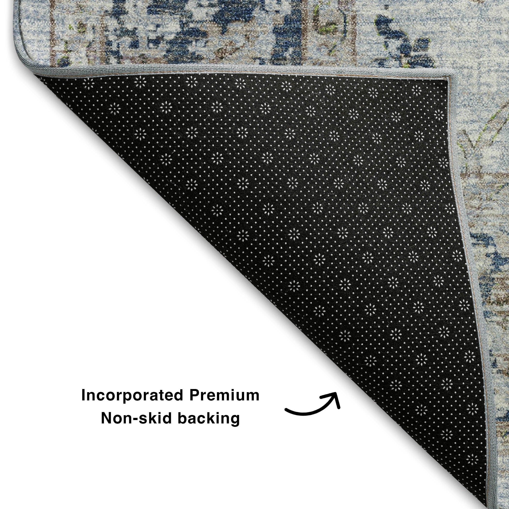 Oaxaca Machine Washable Traditional Blue Rug 1'8" x 2'6" #shape_Rectangle