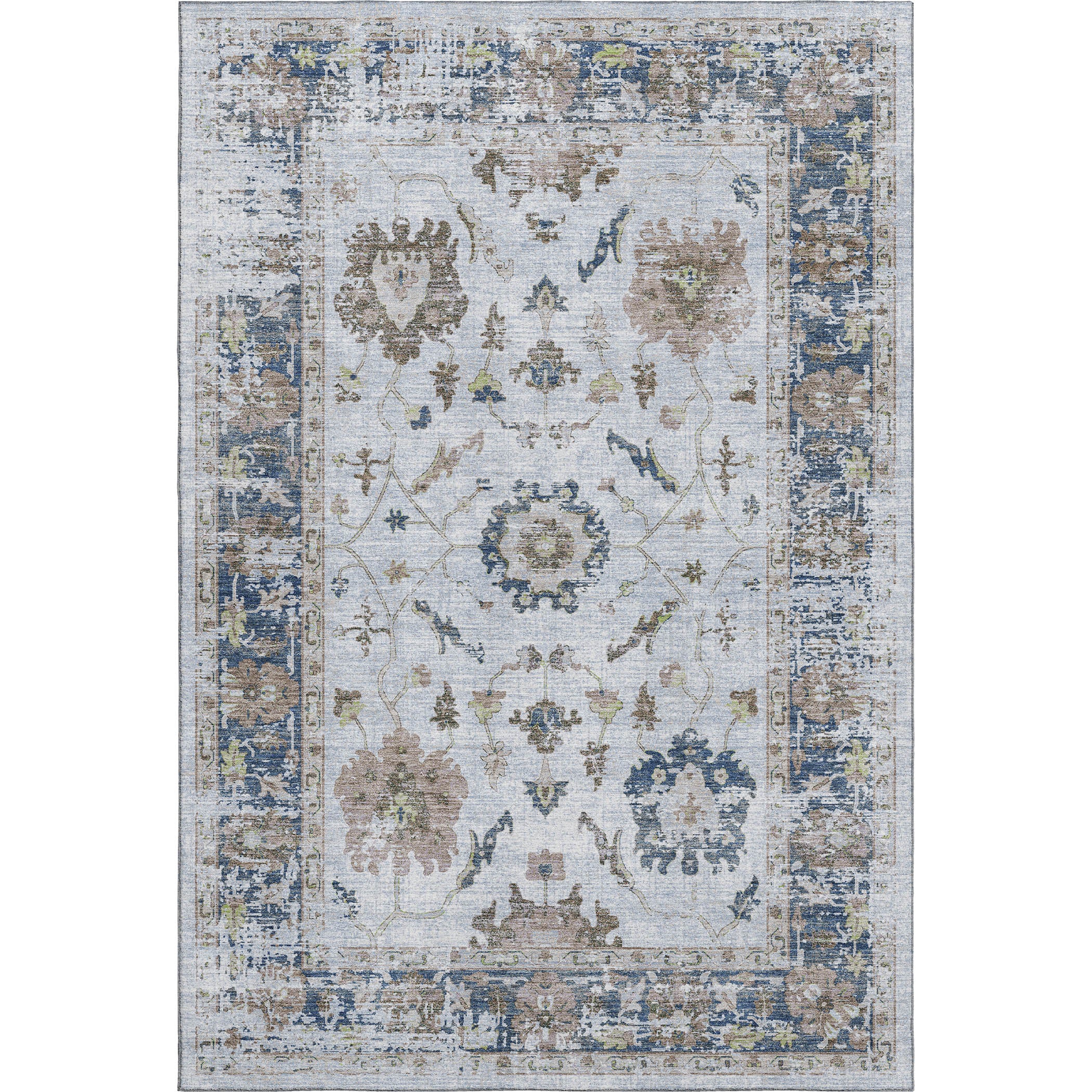 Oaxaca Machine Washable Traditional Blue Rug 2'6" x 3'10" #shape_Rectangle