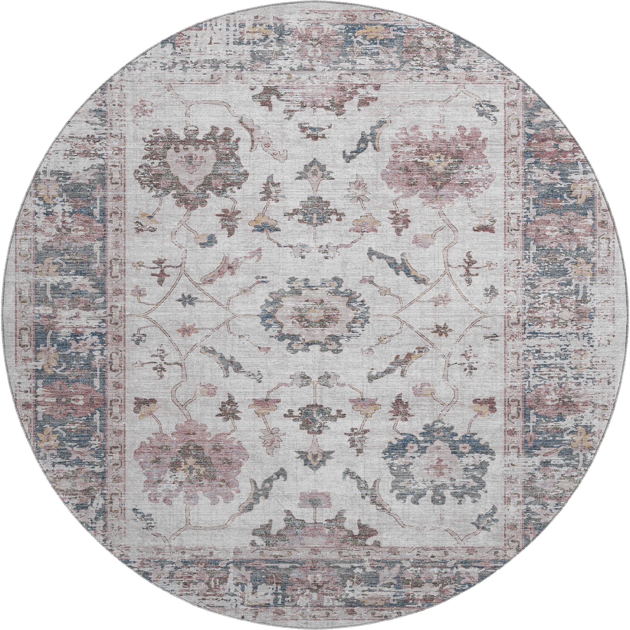 Oaxaca Machine Washable Traditional Blush Pink Rug 8' x 8' #shape_Round