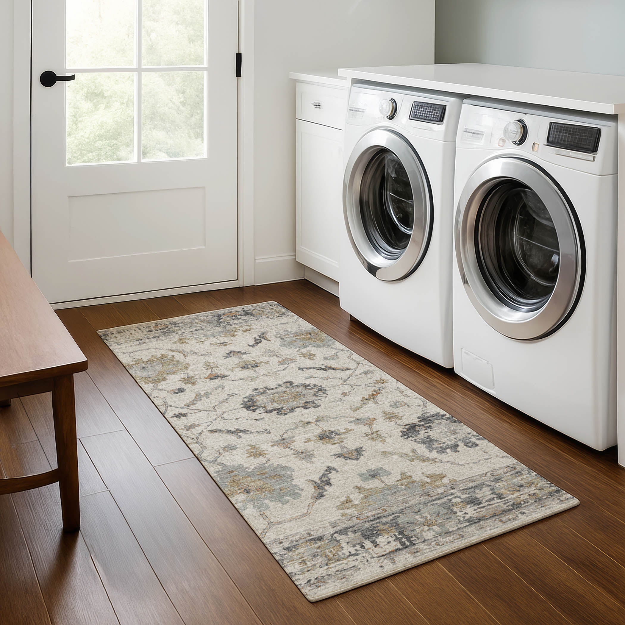 Oaxaca Machine Washable Traditional Ivory Rug 2'3" x 7'6" #shape_Runner