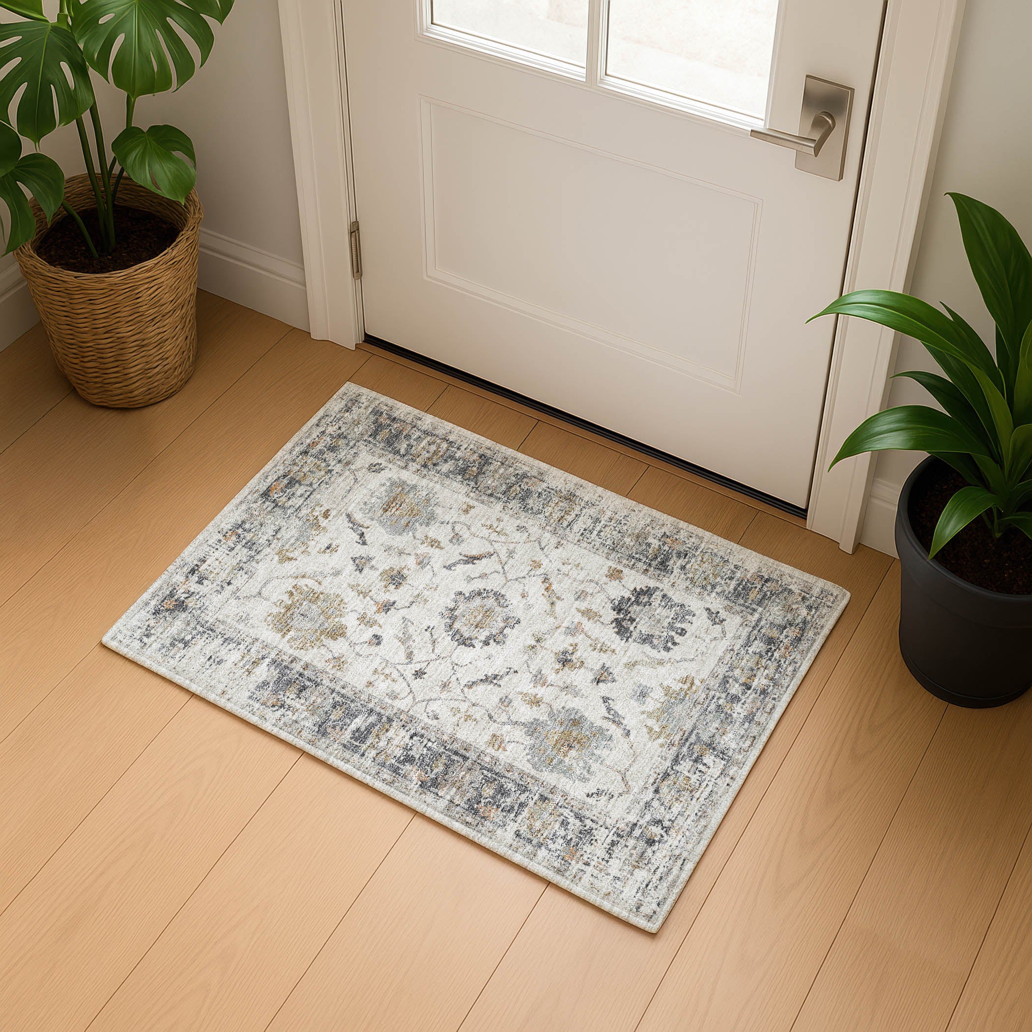 Oaxaca Machine Washable Traditional Ivory Rug 1'8" x 2'6" #shape_Rectangle